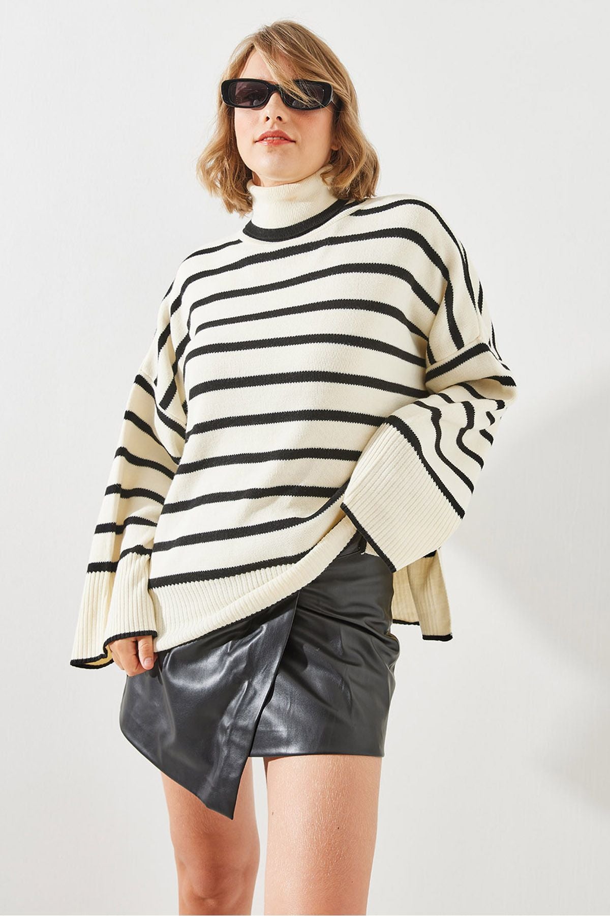 WOMEN'S striped turtleneck knitwear sweater 20221002