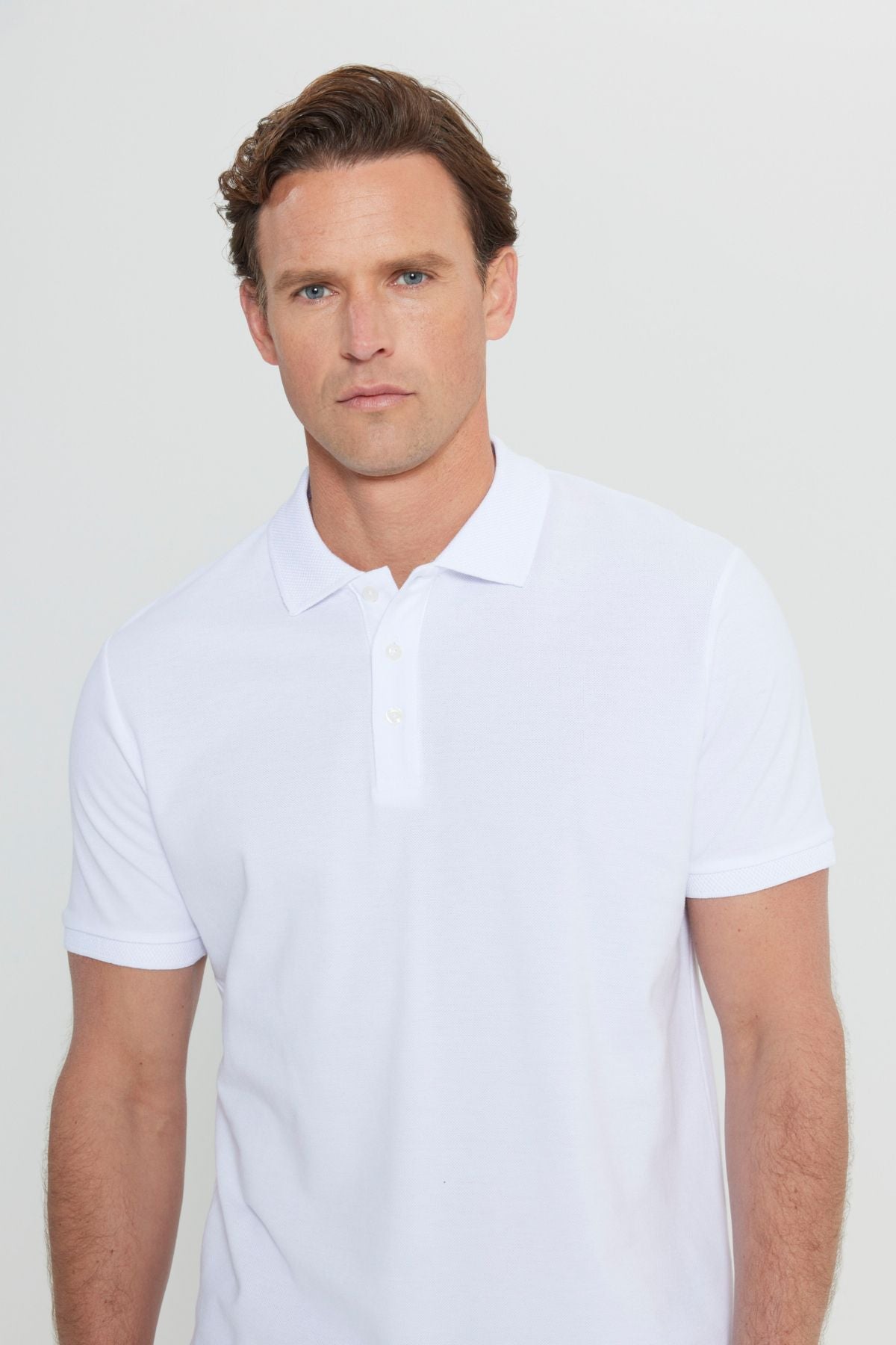 Men's White 100 %Cotton Curlled Pike Sada Slim Fit Narrow Cut T -shirt
