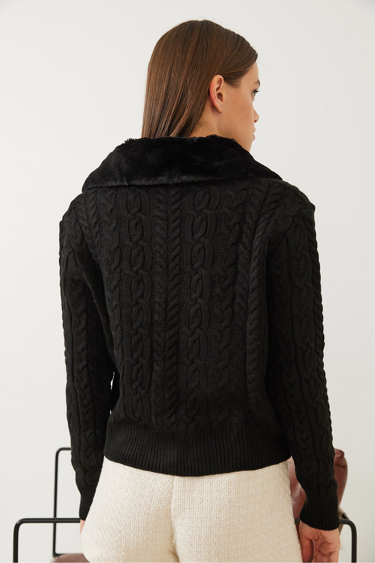 WOMEN'S BRANKED BRAKE FURNED knitwear cardigan