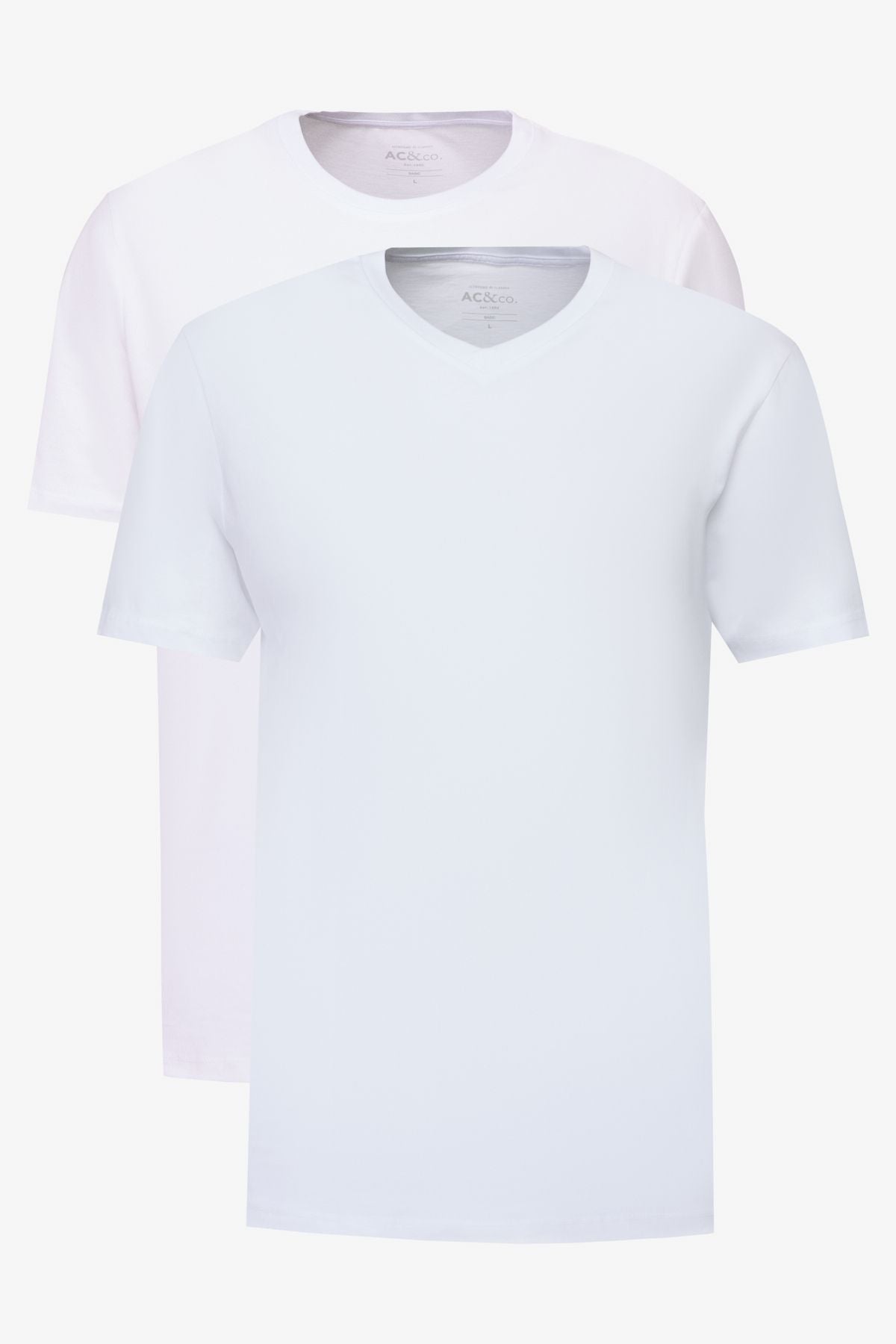 Men's White-White 2 Pl-Pack Slim Fit Narrow Cut Cotton Basic T-shirt