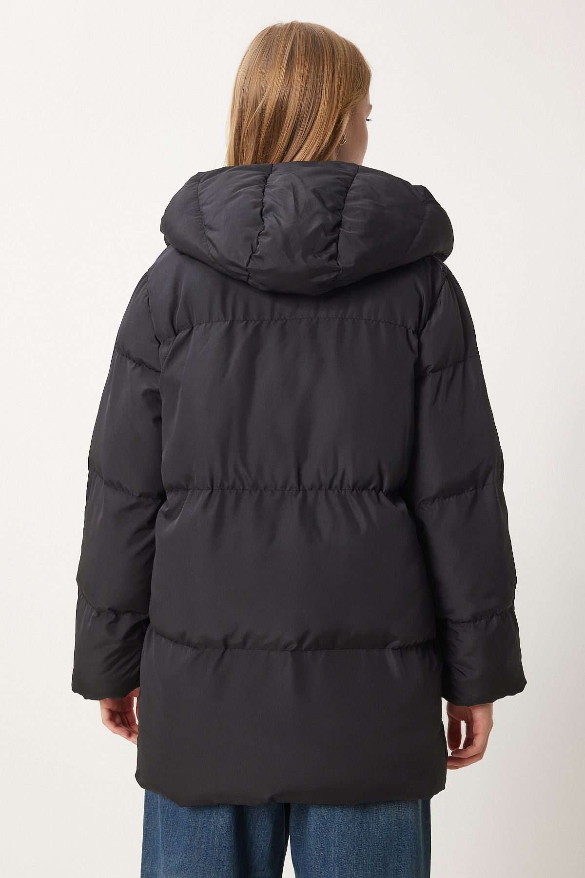 Female black hooded swelling coat HK00023