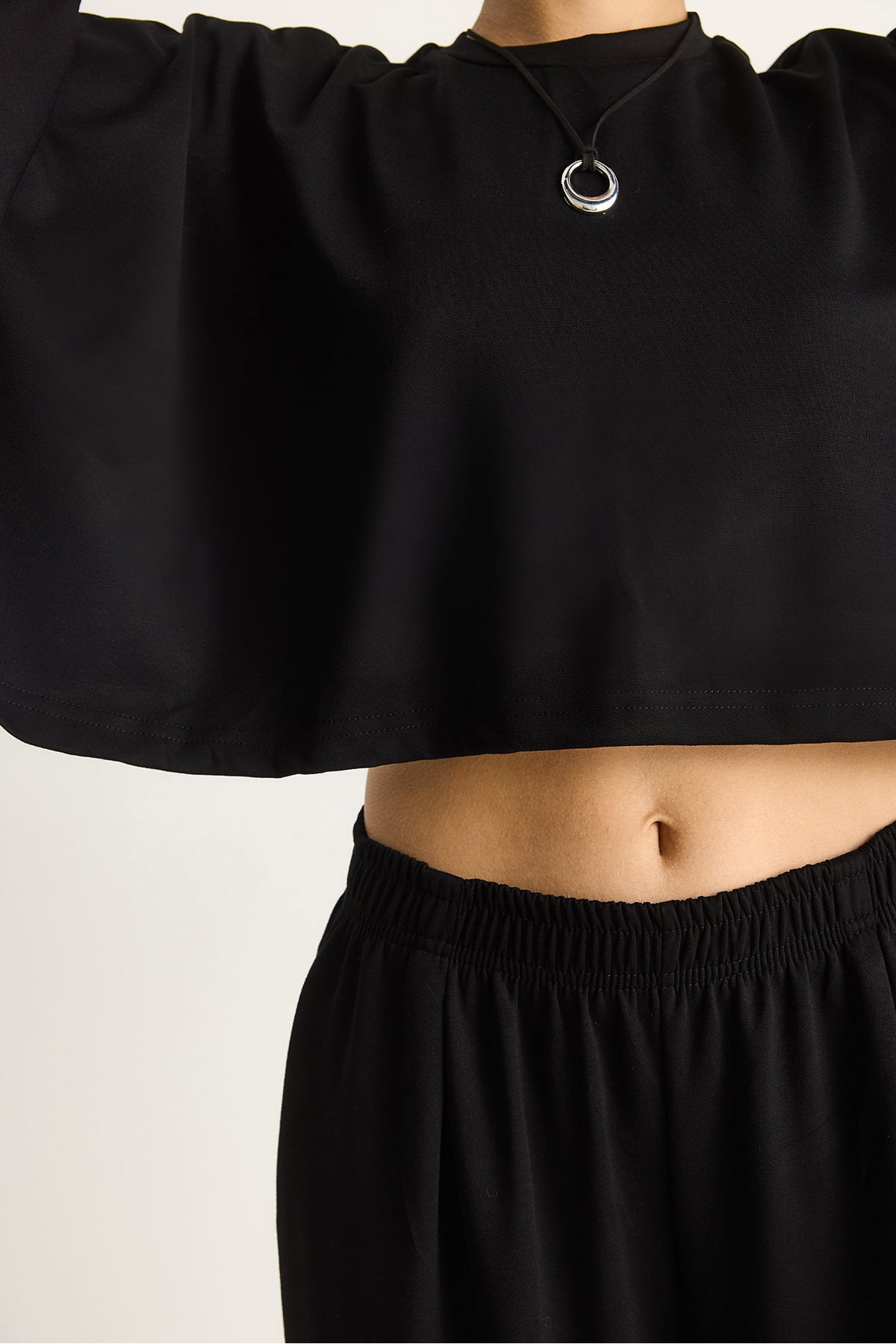 Women's Bat Sleeve Crop Elastic Waist Trousers Modal Bottom-Top Set 4025 60284068