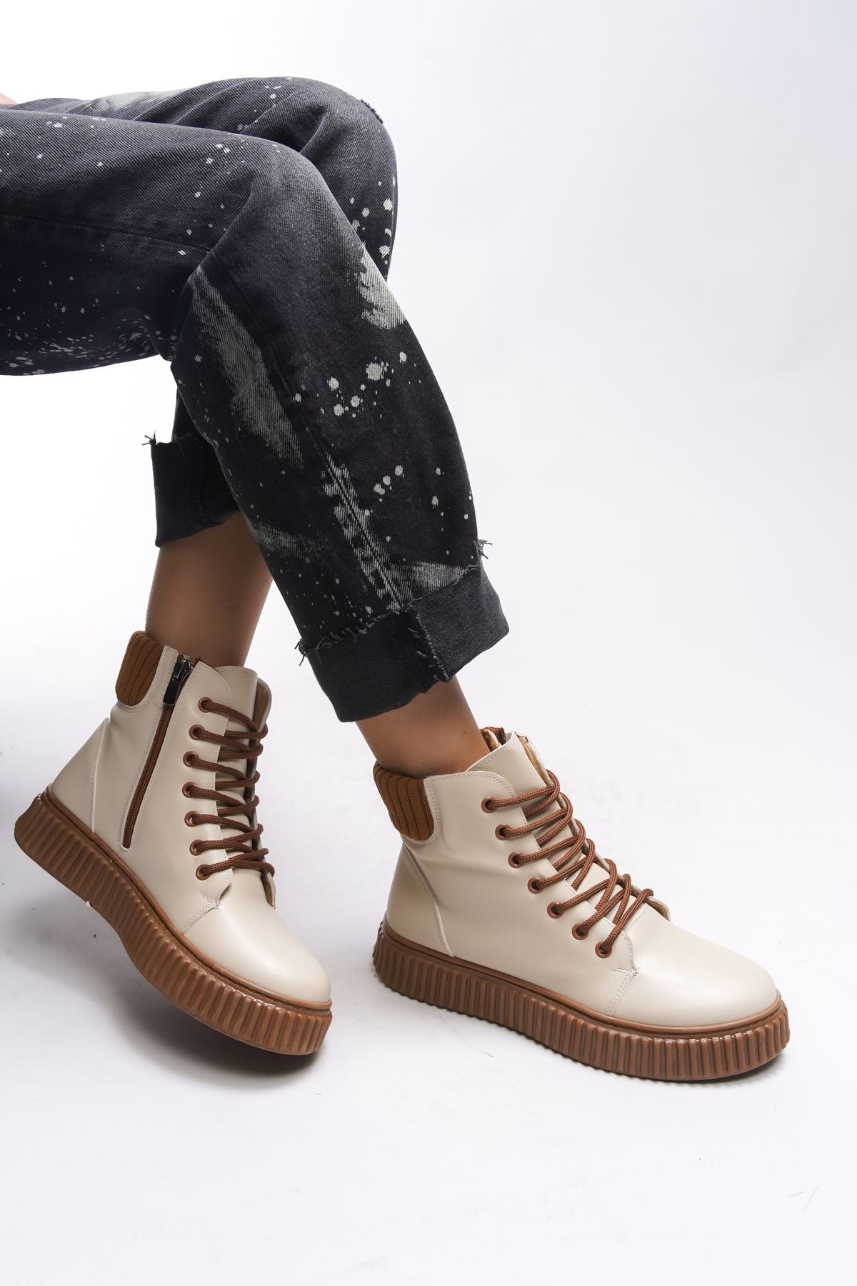 Woman 3 cm stylish style sports women boots 0012401 beige taba