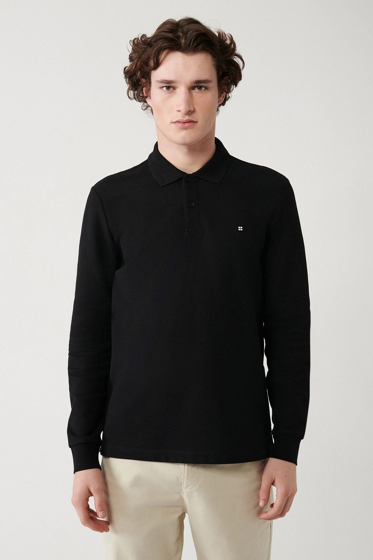 Men's black 2 button cotton Polo Yaka Sweatshirt B001080