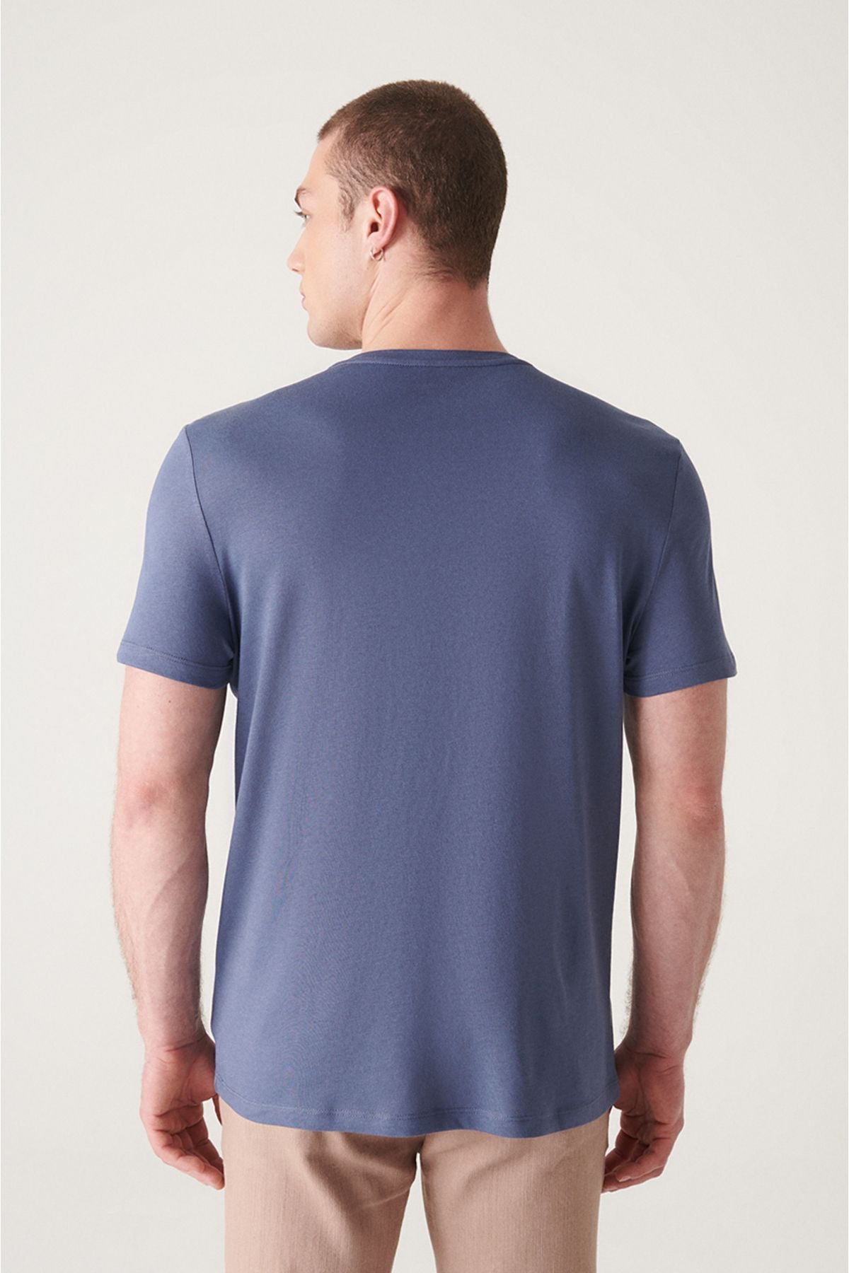 Men's Indigo Ultrasoft Bicycle Collar Flat Modal T-Shirt B001171