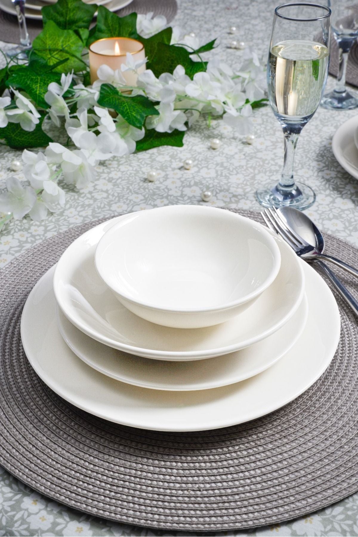 DREAM 24 PIECES 6 PERSON BROKEN WHITE PORCELEEN DINNER SET