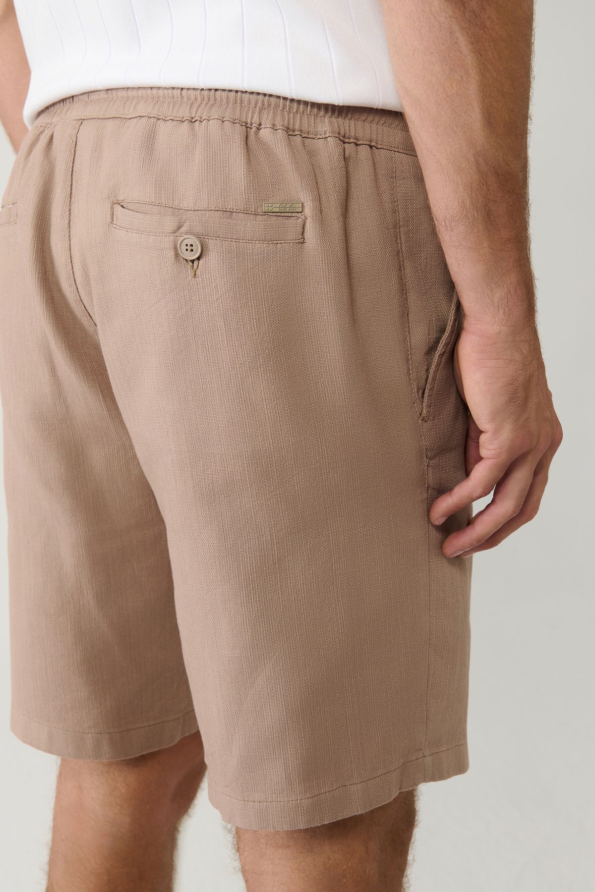 Men's mink 100 %cotton side pocket with waist tire -linen texture E003603