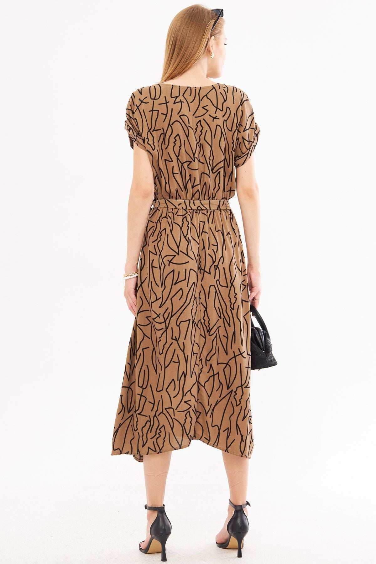 Female mink waist-tire-tied patterned dress ARM-221044