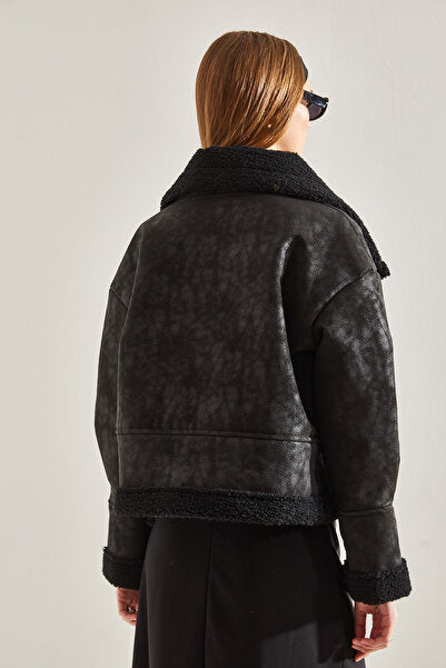 Women's Collar Buckle Laminated Short Coat 2300 60101003