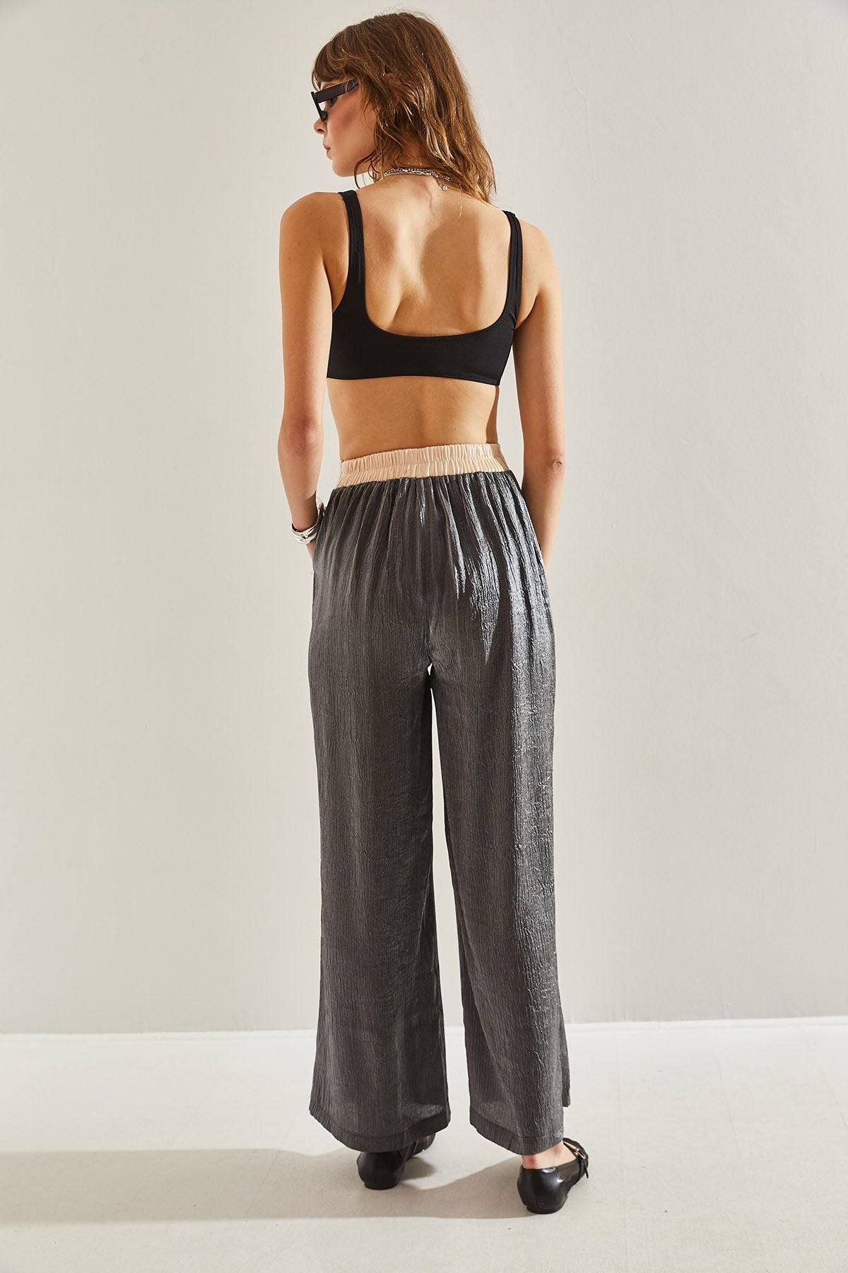 Female Baglama Rope Detailed Yüksel Bel Jacquard Palazzo Pants 60251119