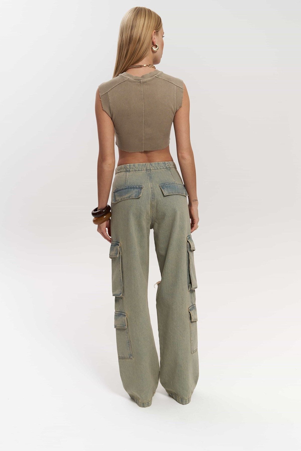 Dries Dirty Gray Torn Detail Cargo Jean Pants