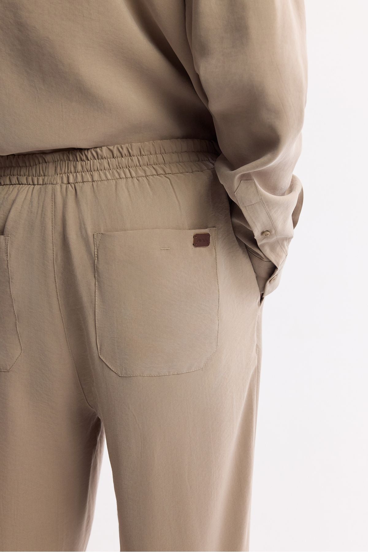 Men's Beige Waist Modal Mixed Casual Cutting Trojan Relaxed Fit Pants A51y3031