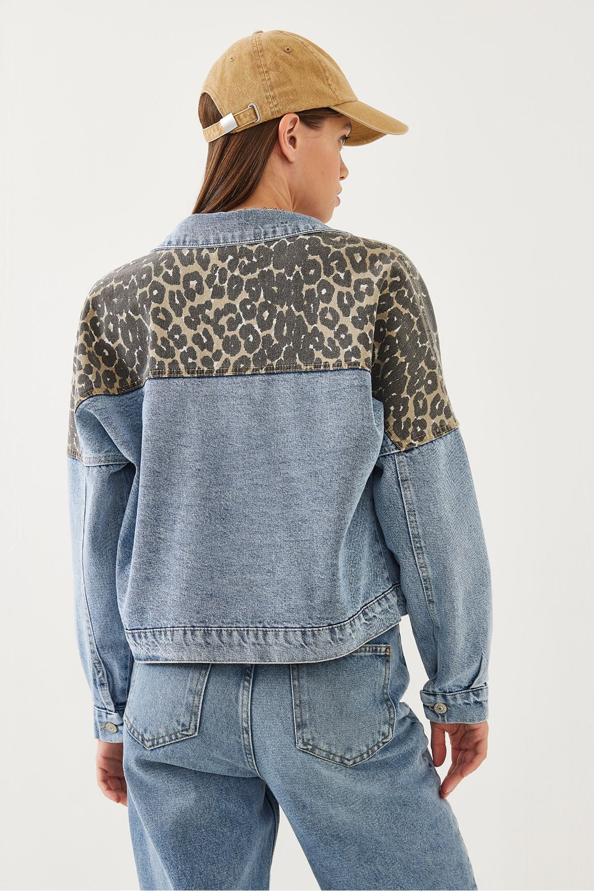 Women's leopard detailed denim jacket 60351014