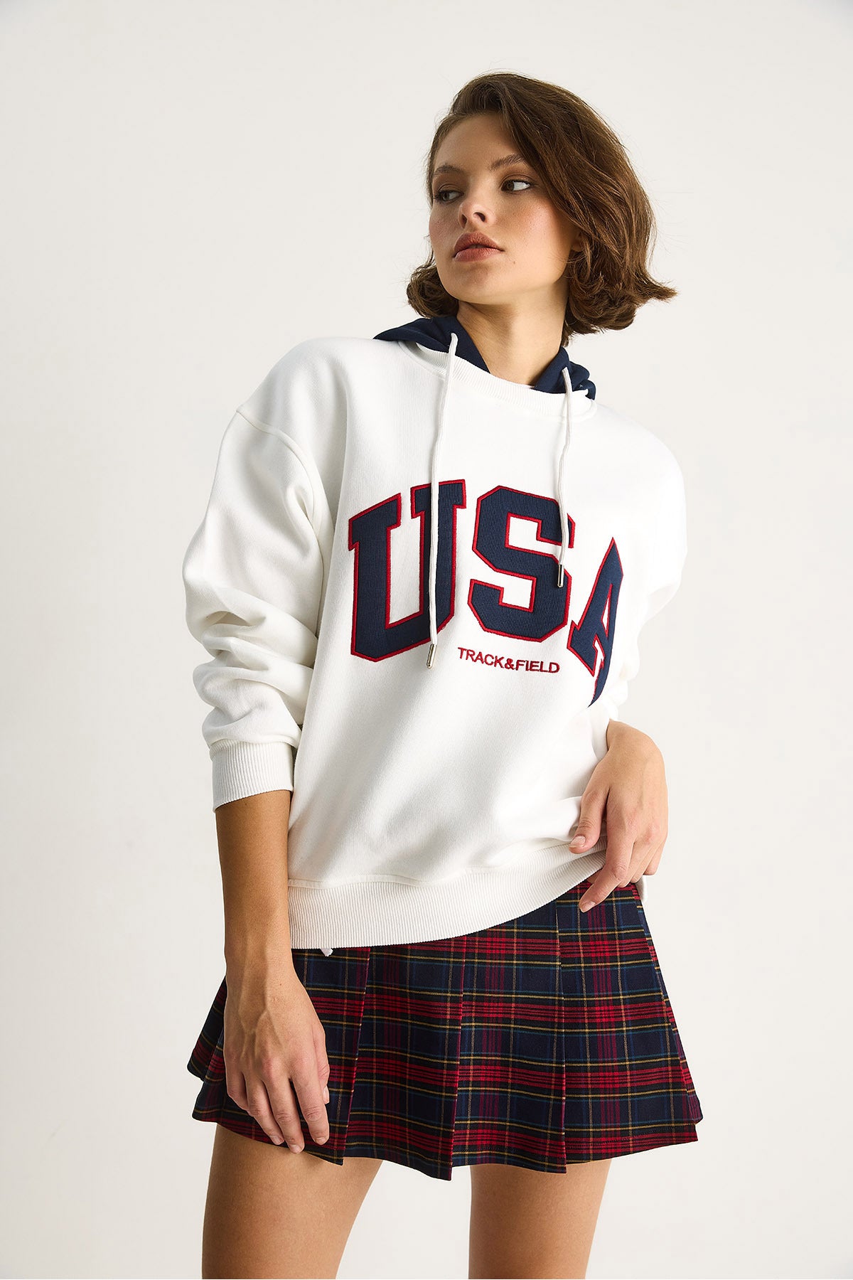 Women's USA Embroidered Rose Gold Hooded Casual Sweatshirt 10010 60283527