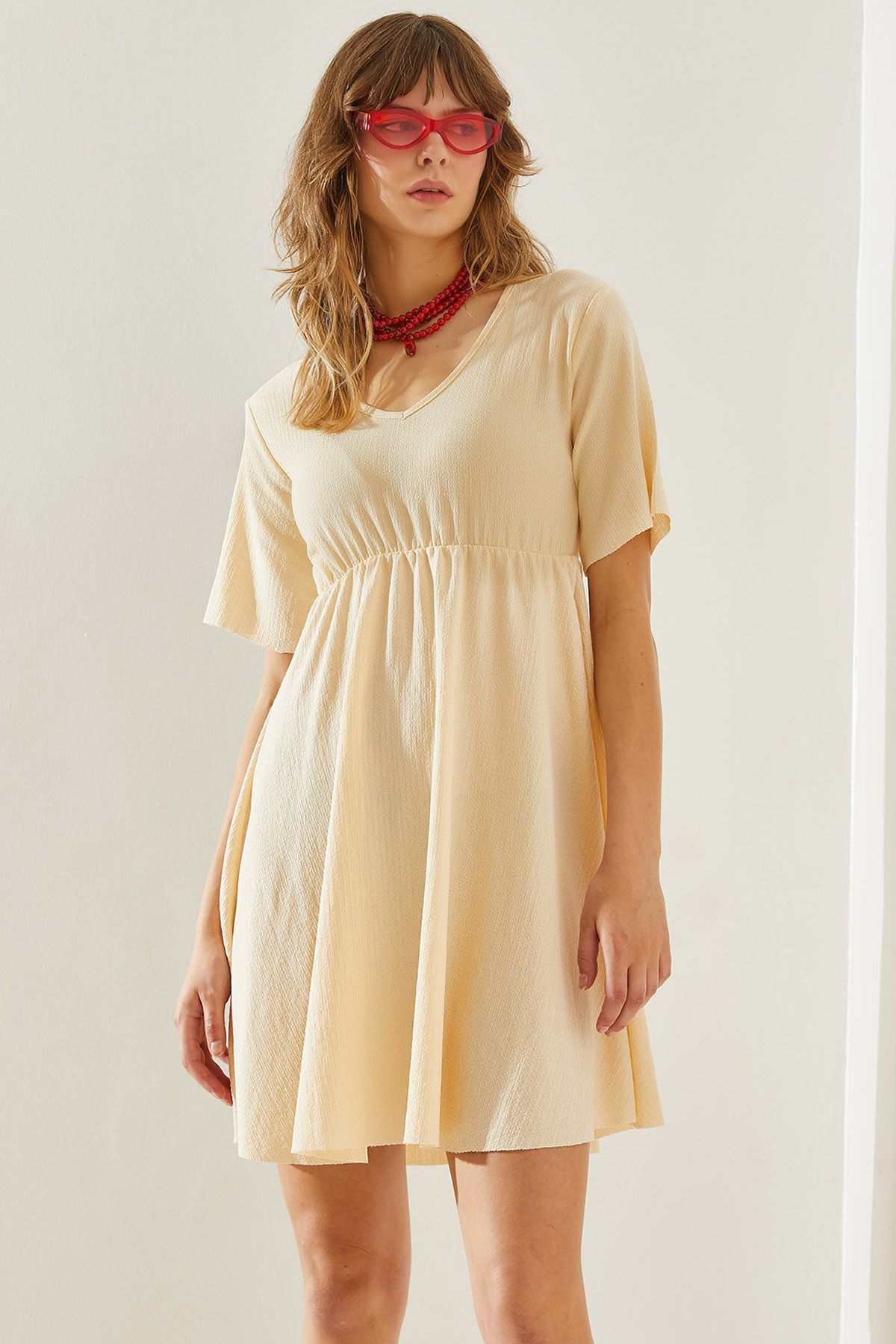Woman Waist Elümcük V -Neck Dress 60251162