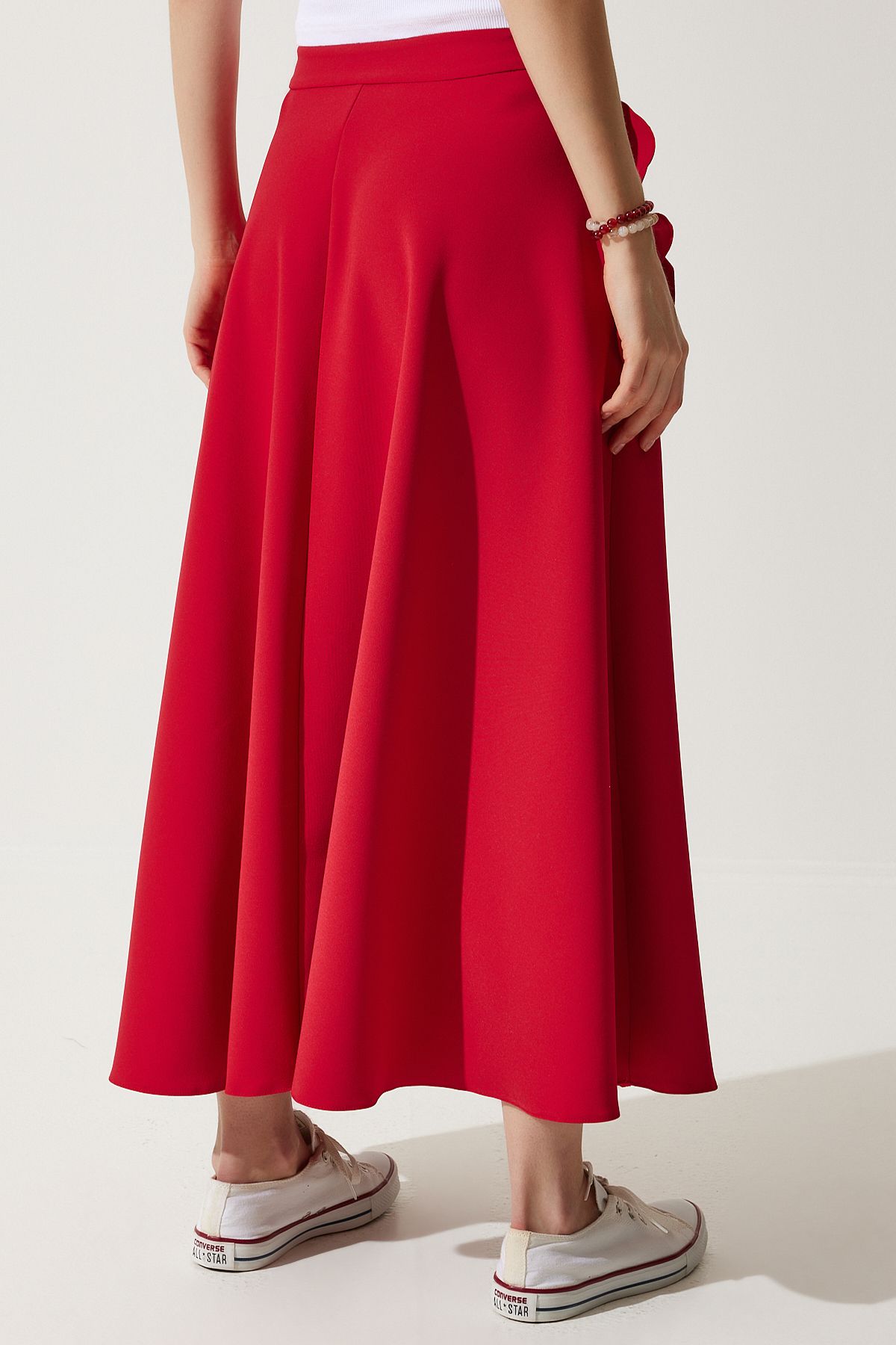 Female Red Rose Accessory Design Premium Midi Skirt FK00007