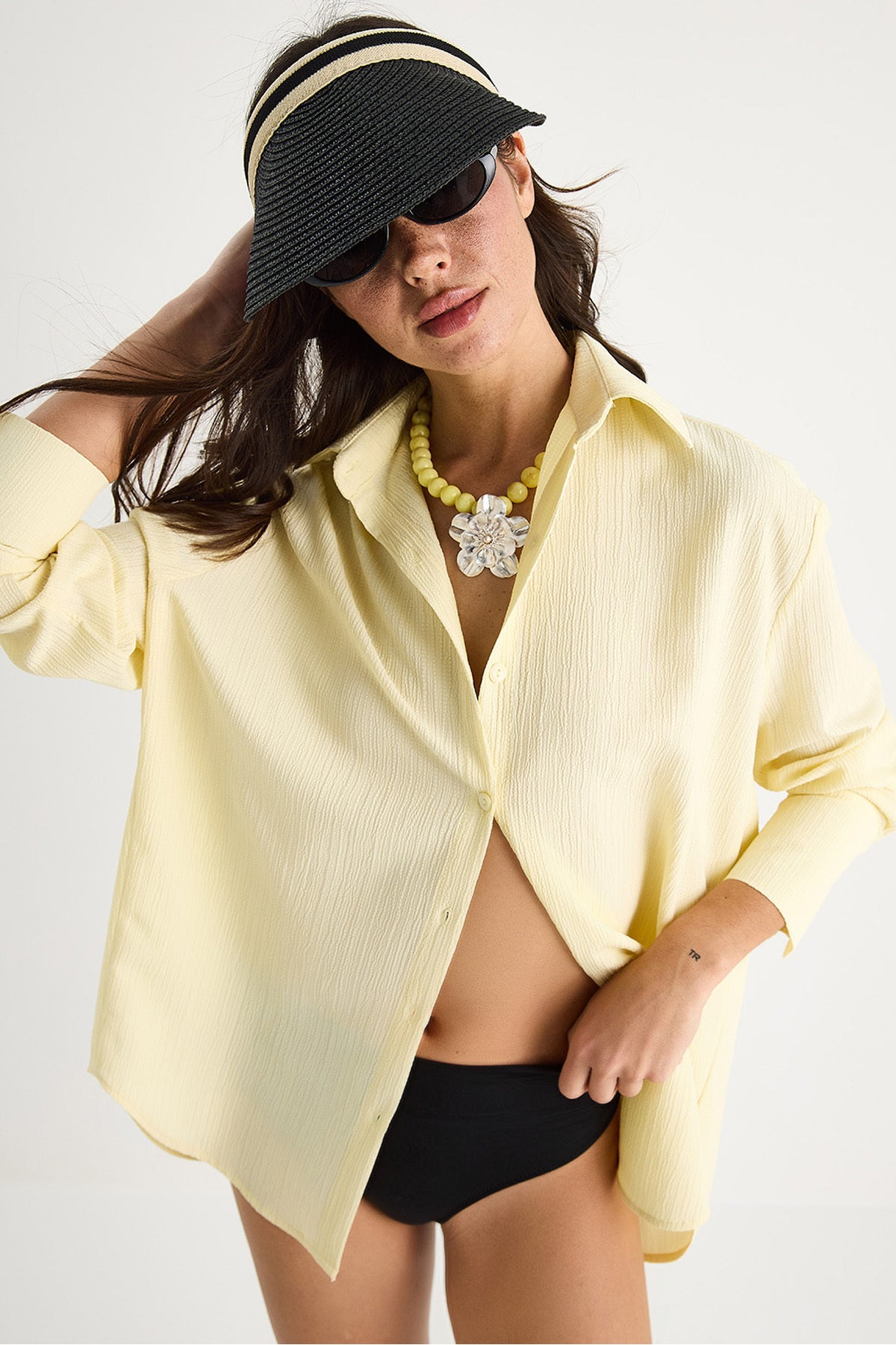 Women's Wide Brim Mesh Sun Visor with Stripe Detail 14398 60801006