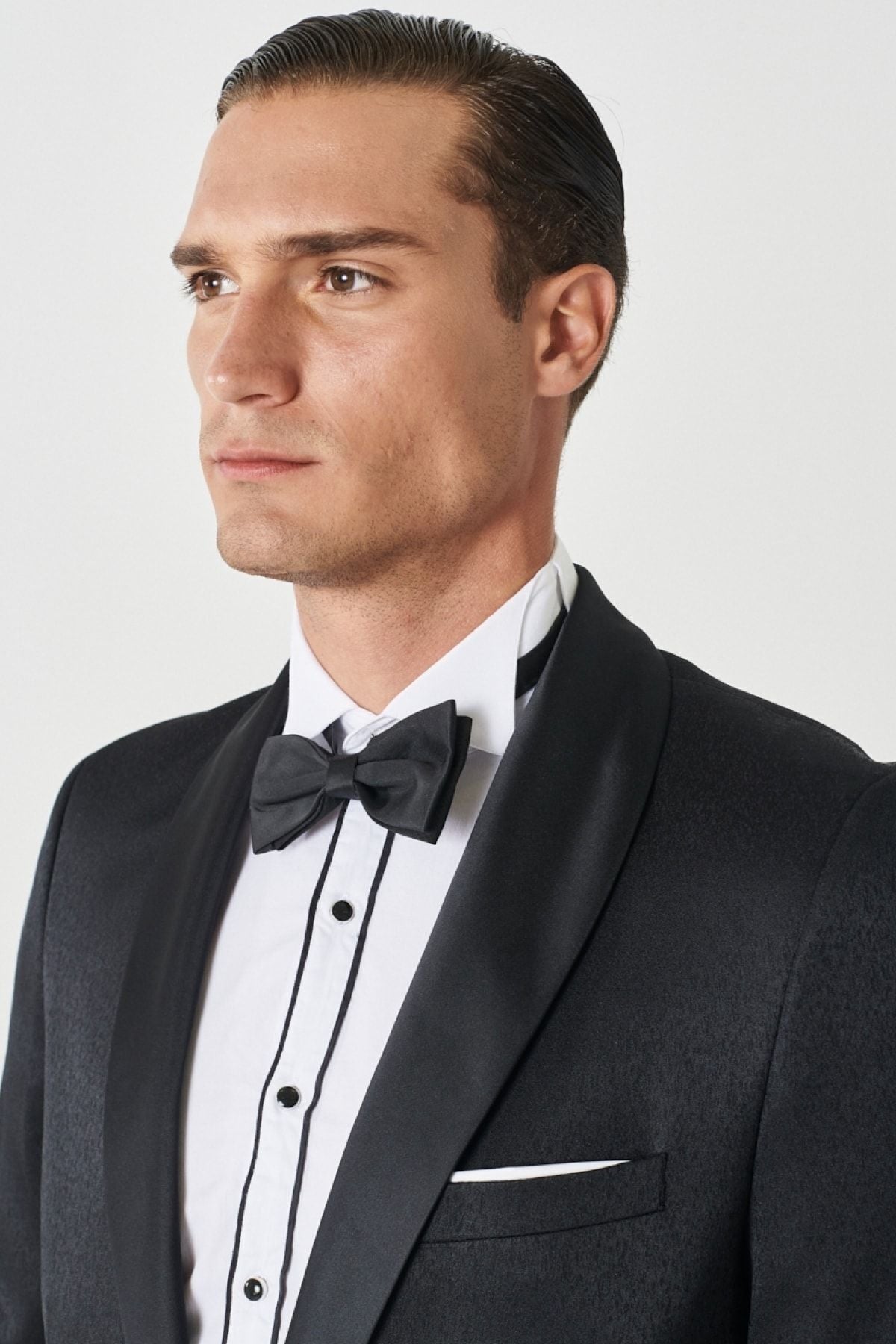 Men's black slim fit narrow cutting mono collar pattern classic tuxedo set