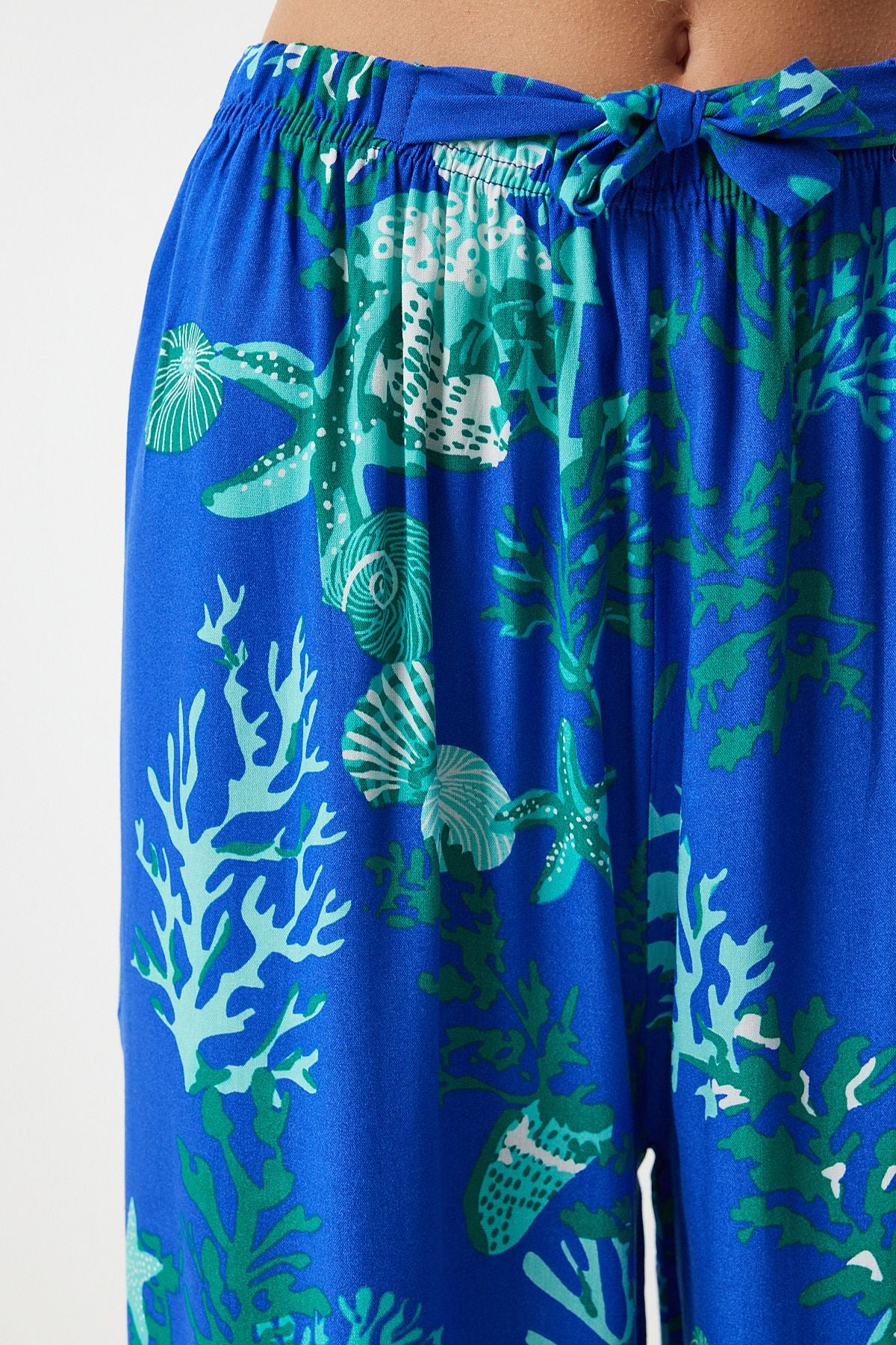 Women's Blue Water Green Patterned Visco Palazzo Pants EN00606