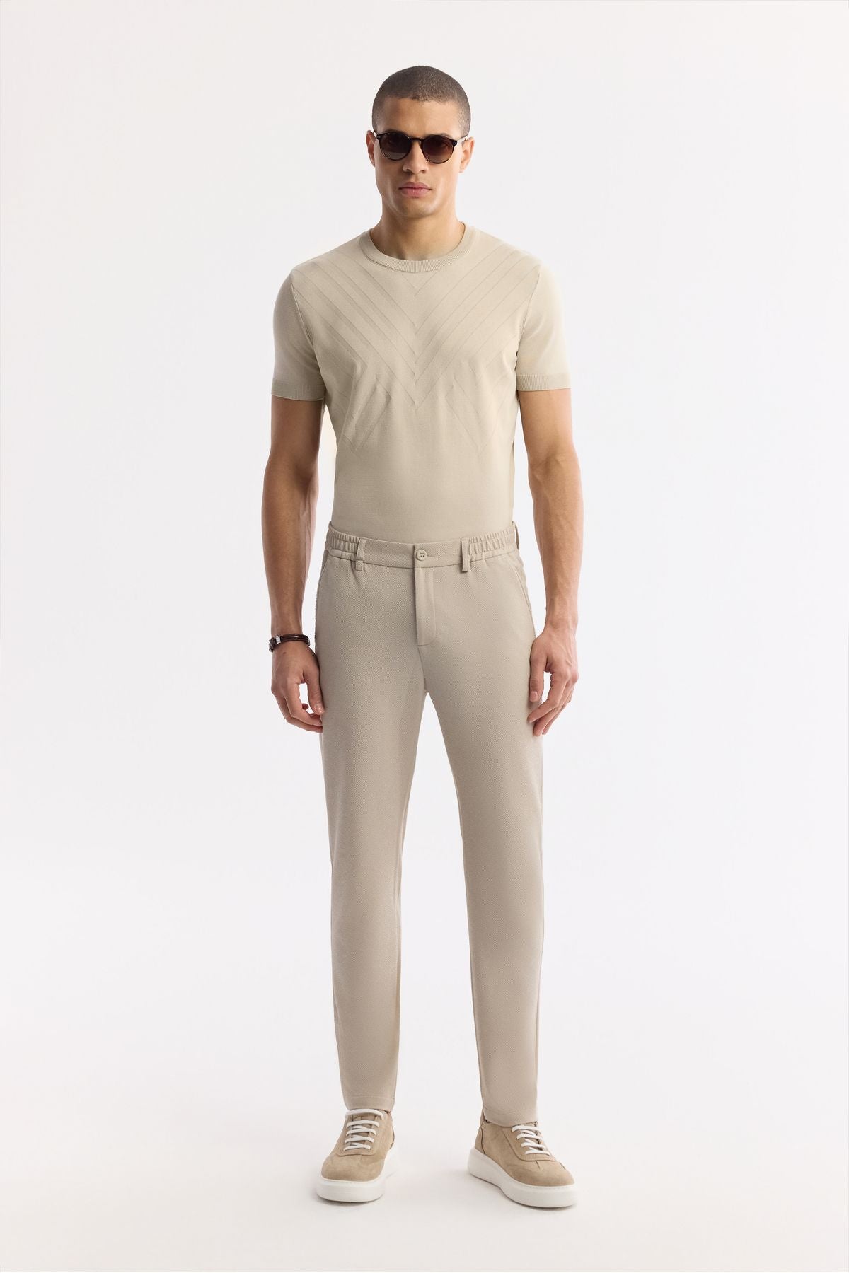 Men's beige as well as tire -wavy wavy nora slim fit chino pants B003033
