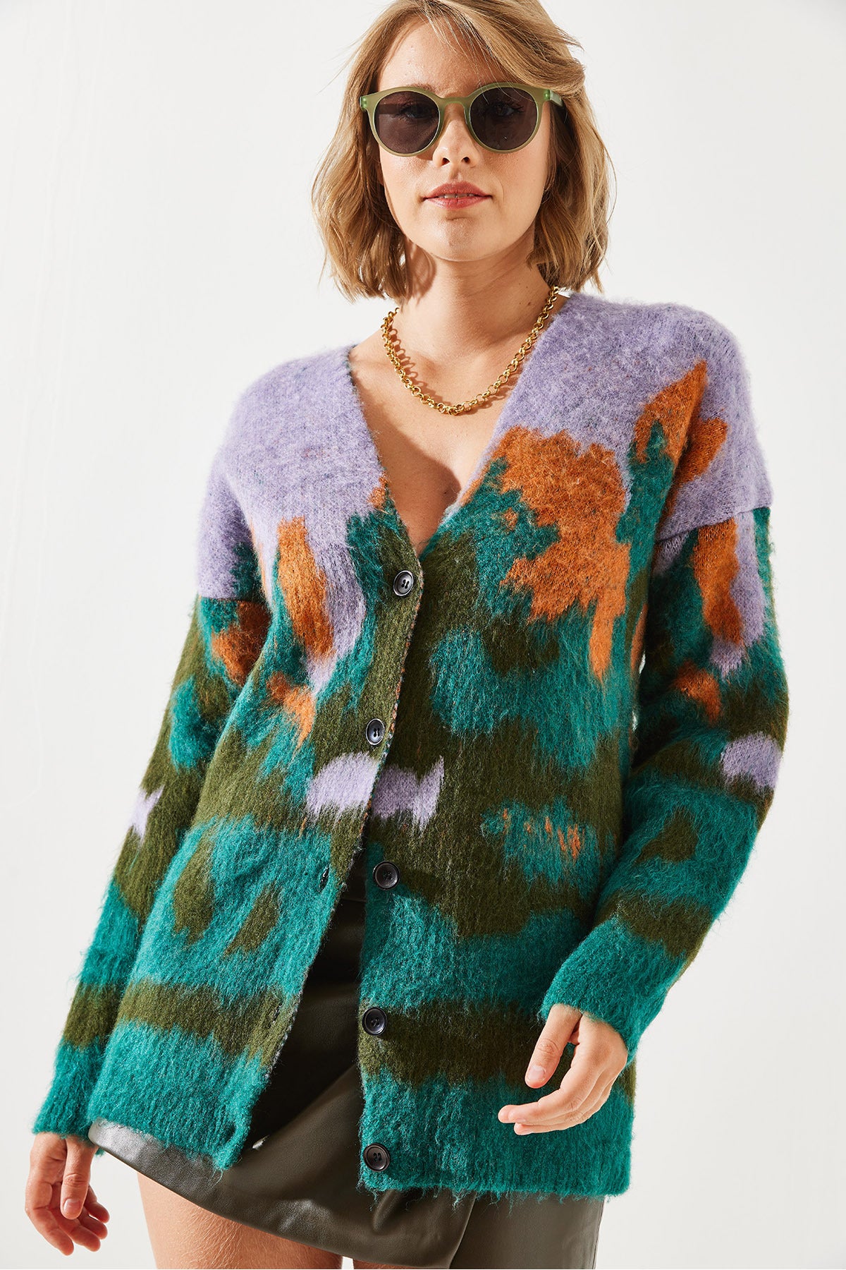 Women's Colorful Patterned Shawl Cardigan 20234241
