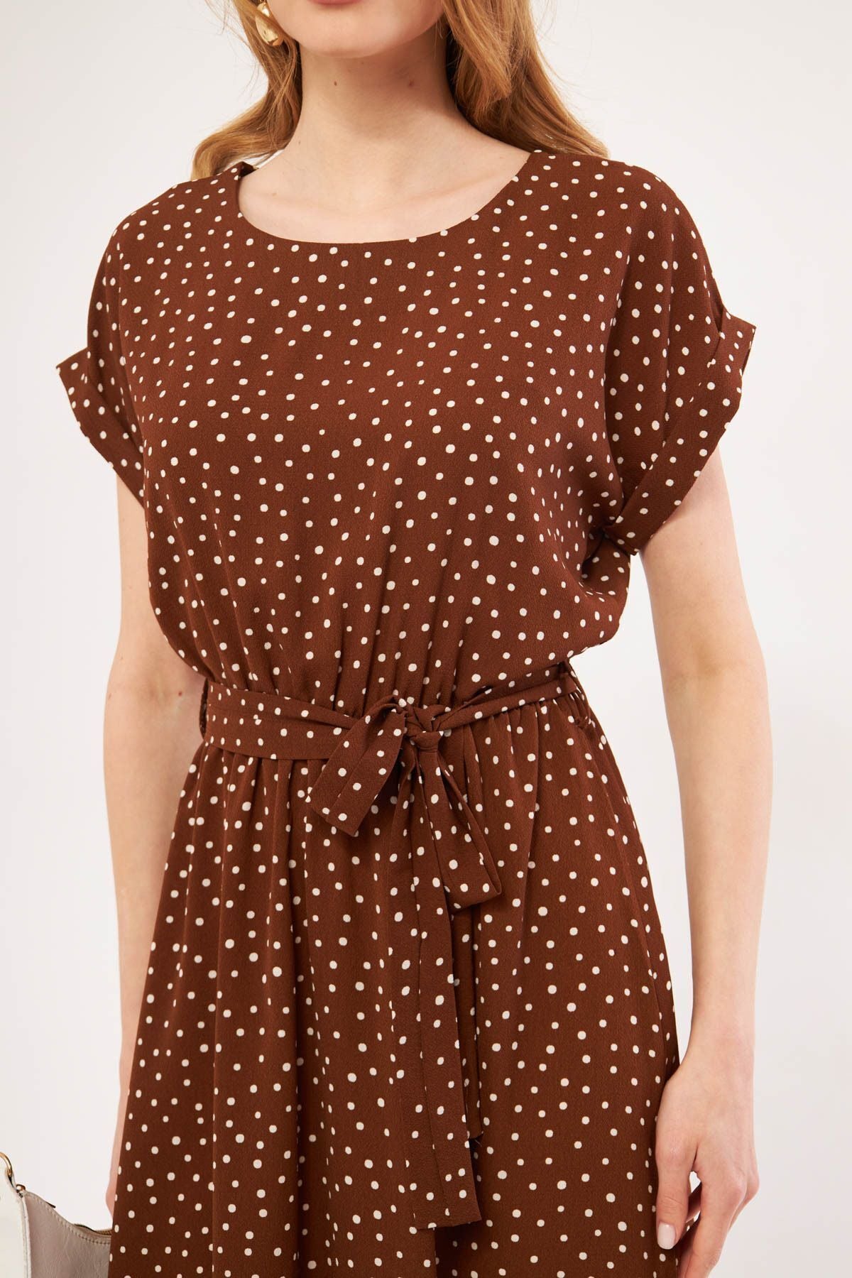 Female Coffee Point with Waist Tire Tinden Dress ARM-21K001159