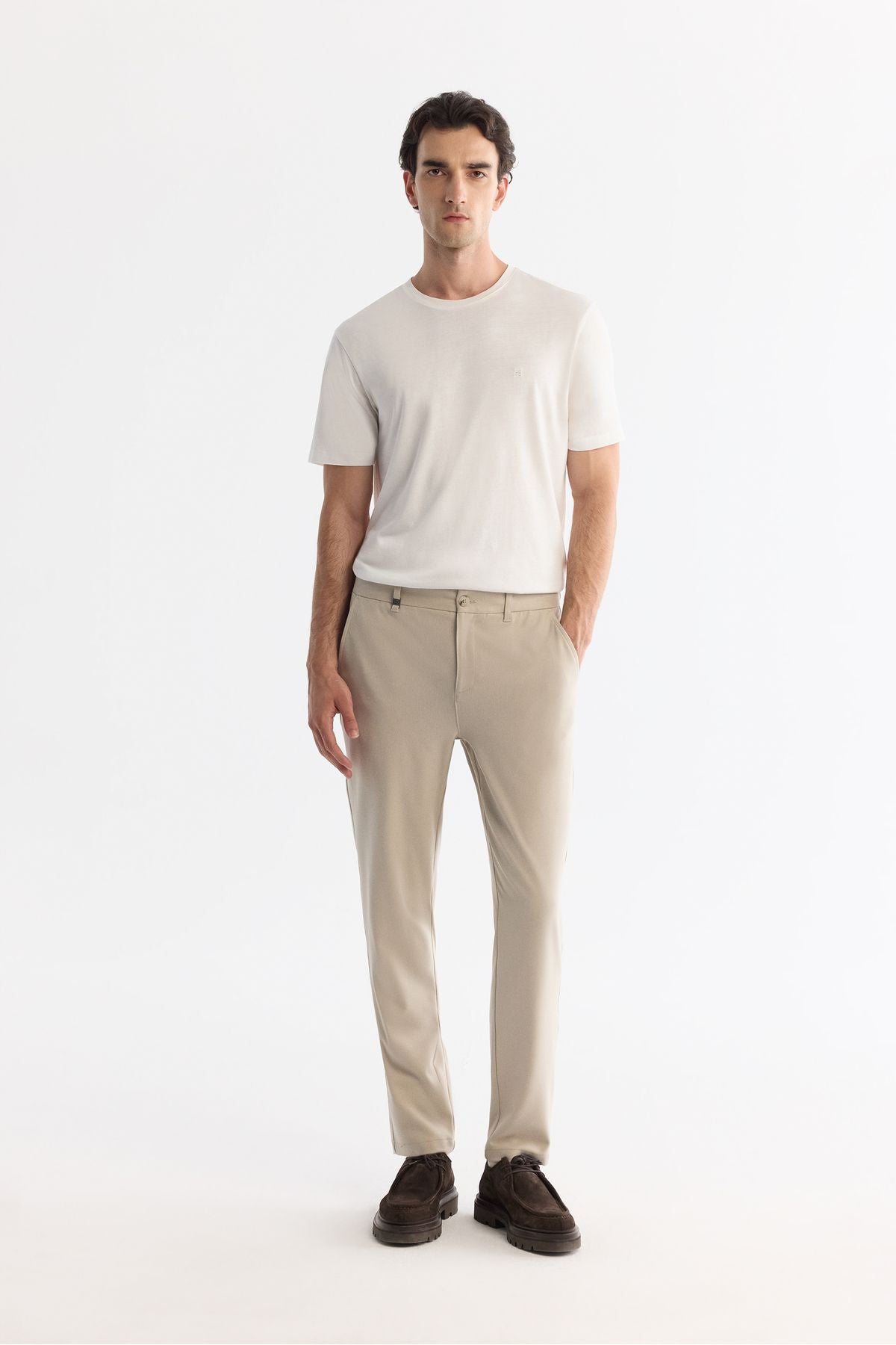 Men's Beige Classic Waist Soft key Chino Pants B003035