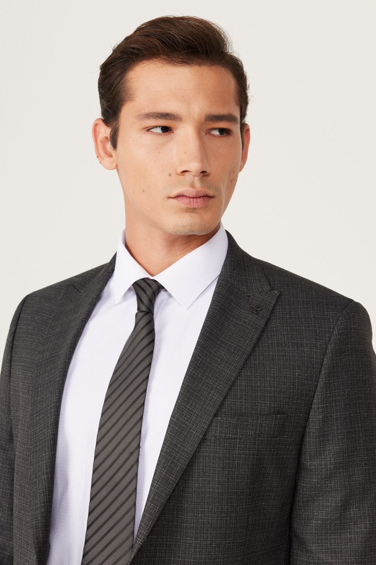 Men's anthracite woolen extra slim fit narrow cut -off swallow collar patterned suit
