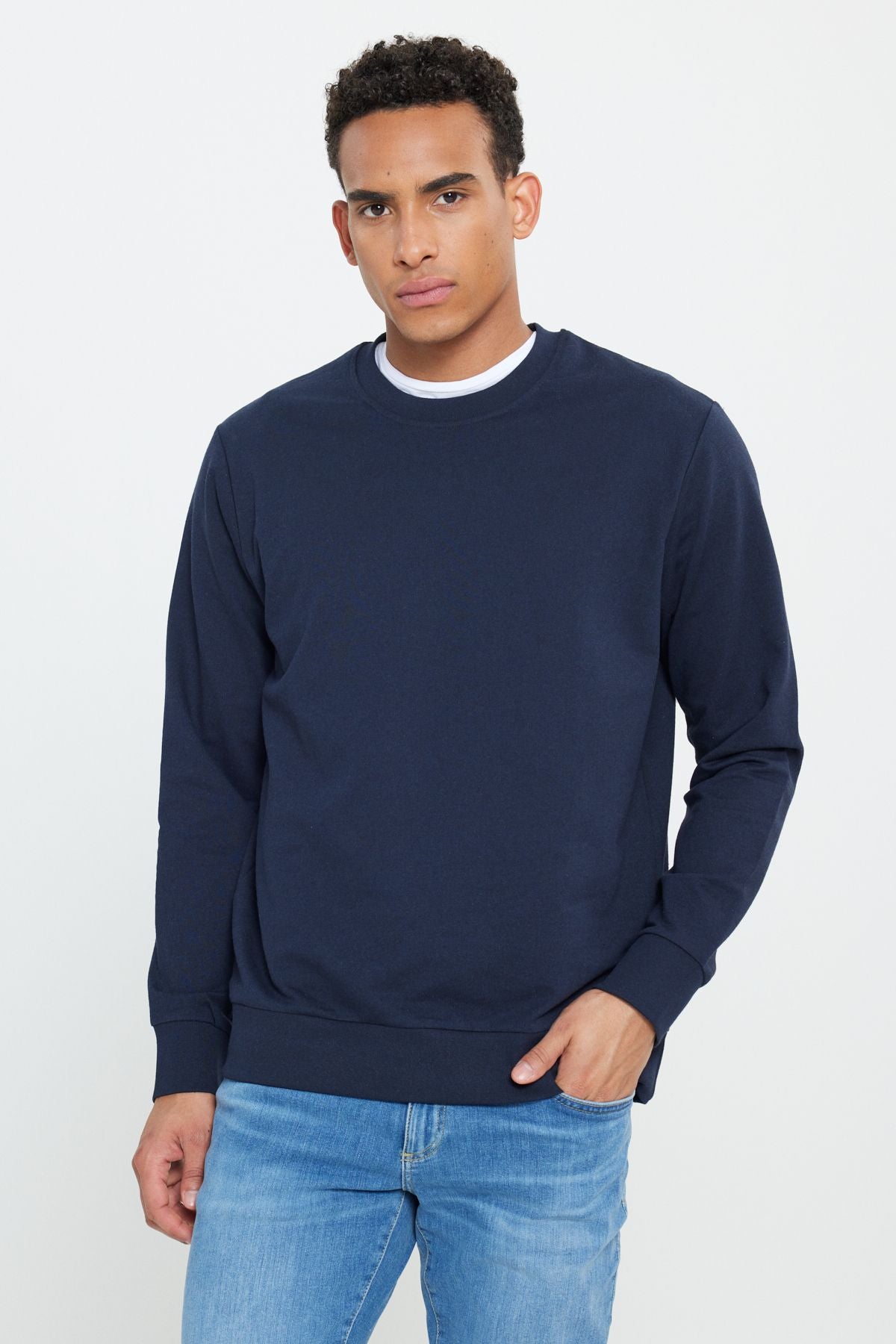 Men's Navy Blue-Black 2 Plot Cotton Standard Fit Normal Cut Bike Bike Sweatshirt