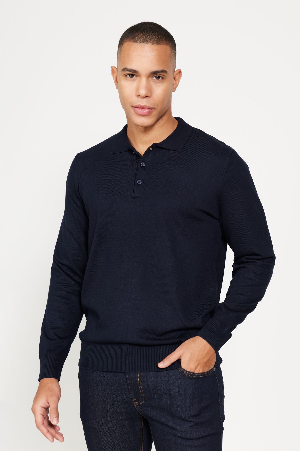 Men's Navy Blue Standard Fit Normal Cut Polico Kazakh