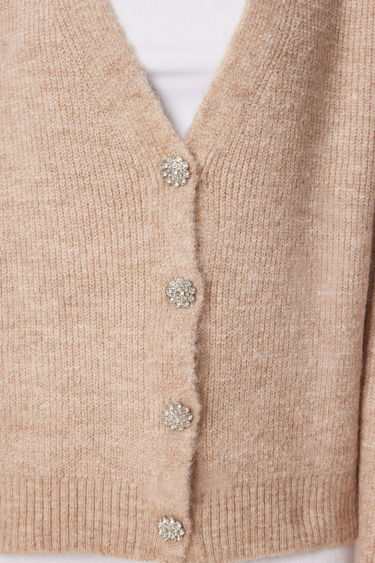 Woman beige stylish button knitwear cardigan mx00114