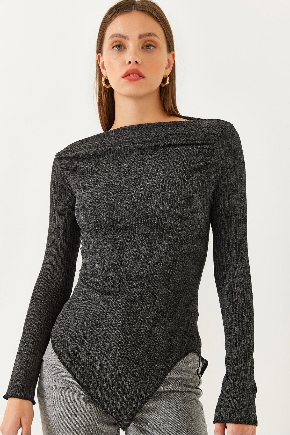 Female Drapeli Kayık collar asymmetric knitted blouse 60251899