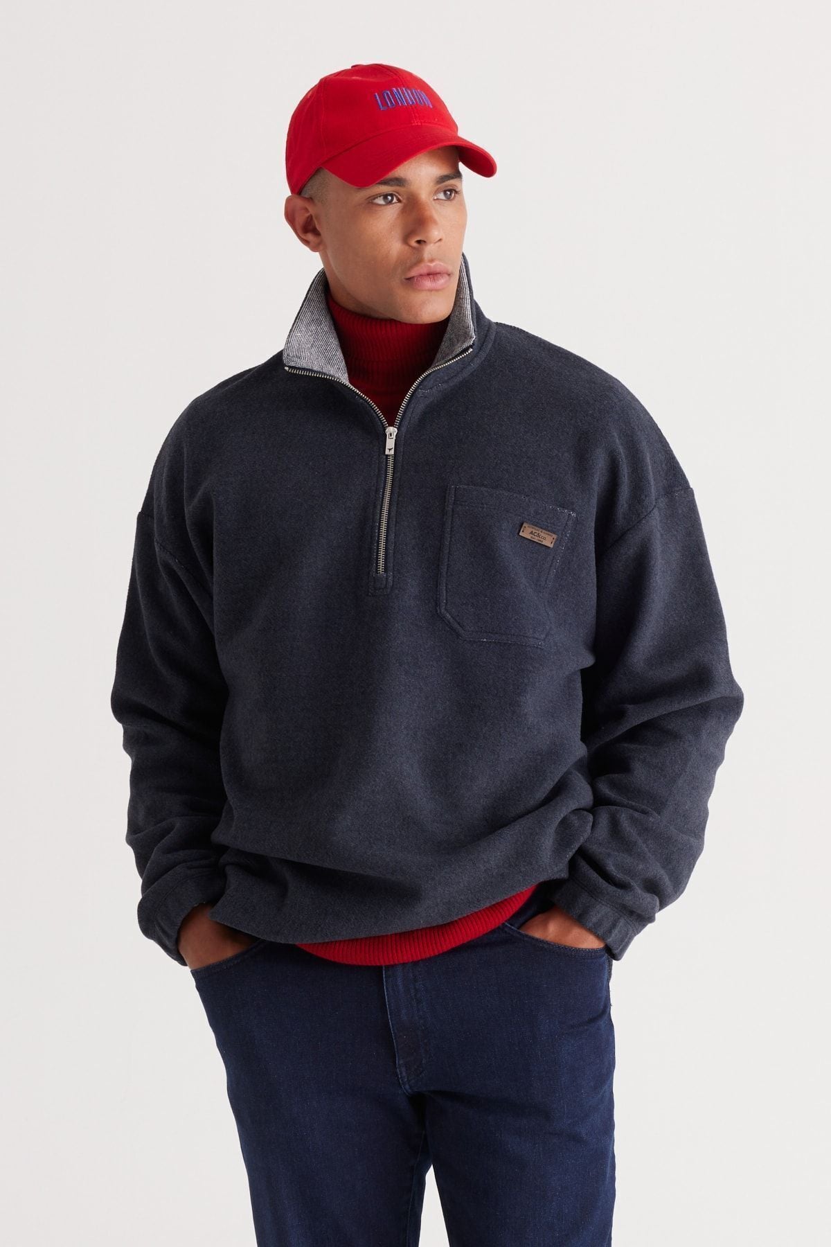 Men's Indigo melanj loose fit Içi fleecery