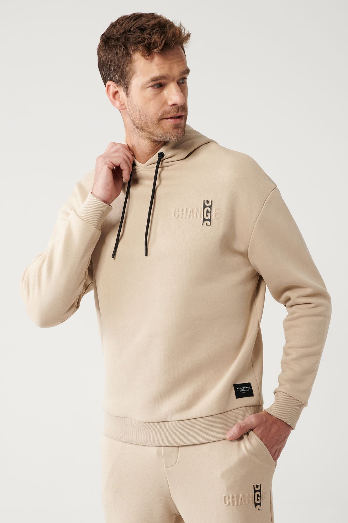 Men's Beige Hooded 3 IP Sweatshirt A32Y1190