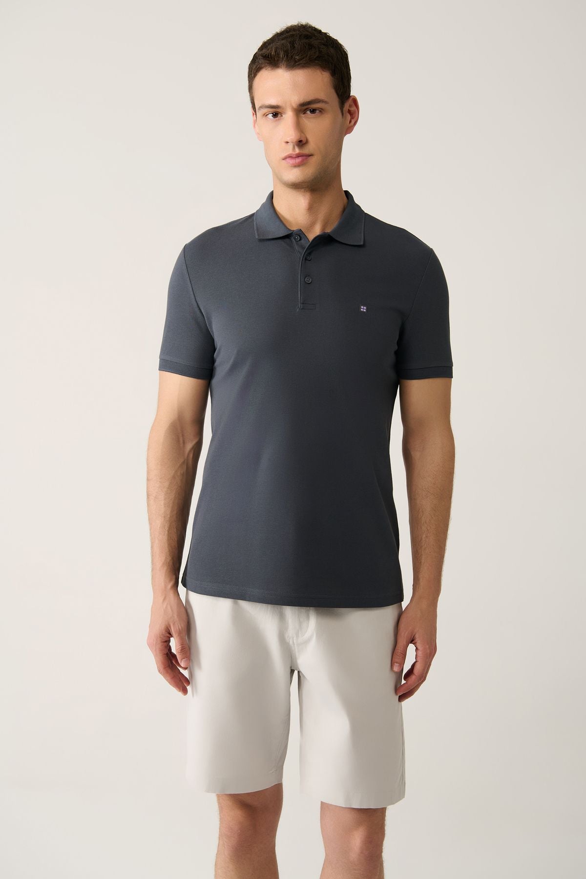 Men's anthracite 100 %cotton cool, Polo Yaka T-shirt E001004