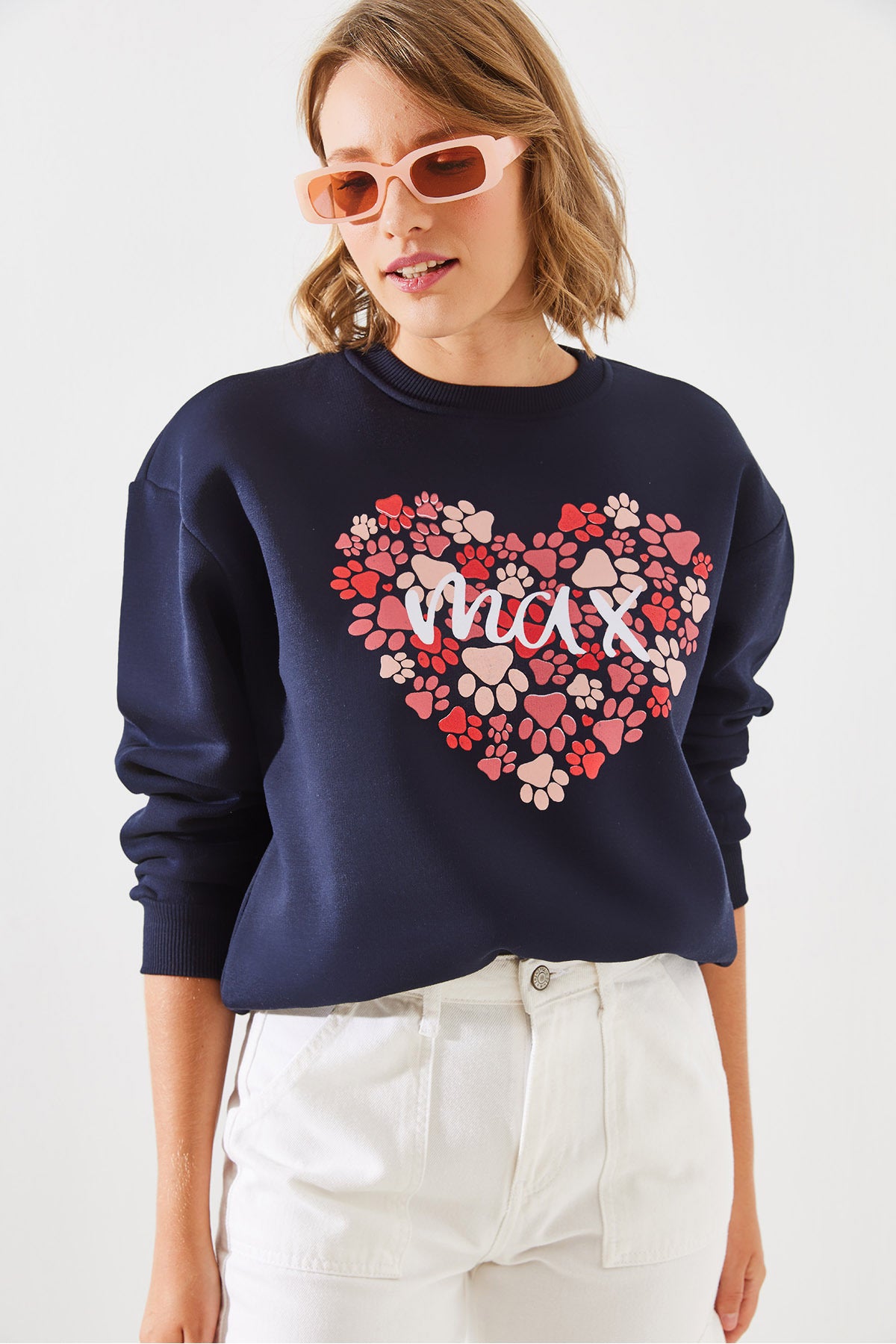 Women's Three Thread Rose Gold Round Neck Patch Printed Sweatshirt MBHS005 60601005