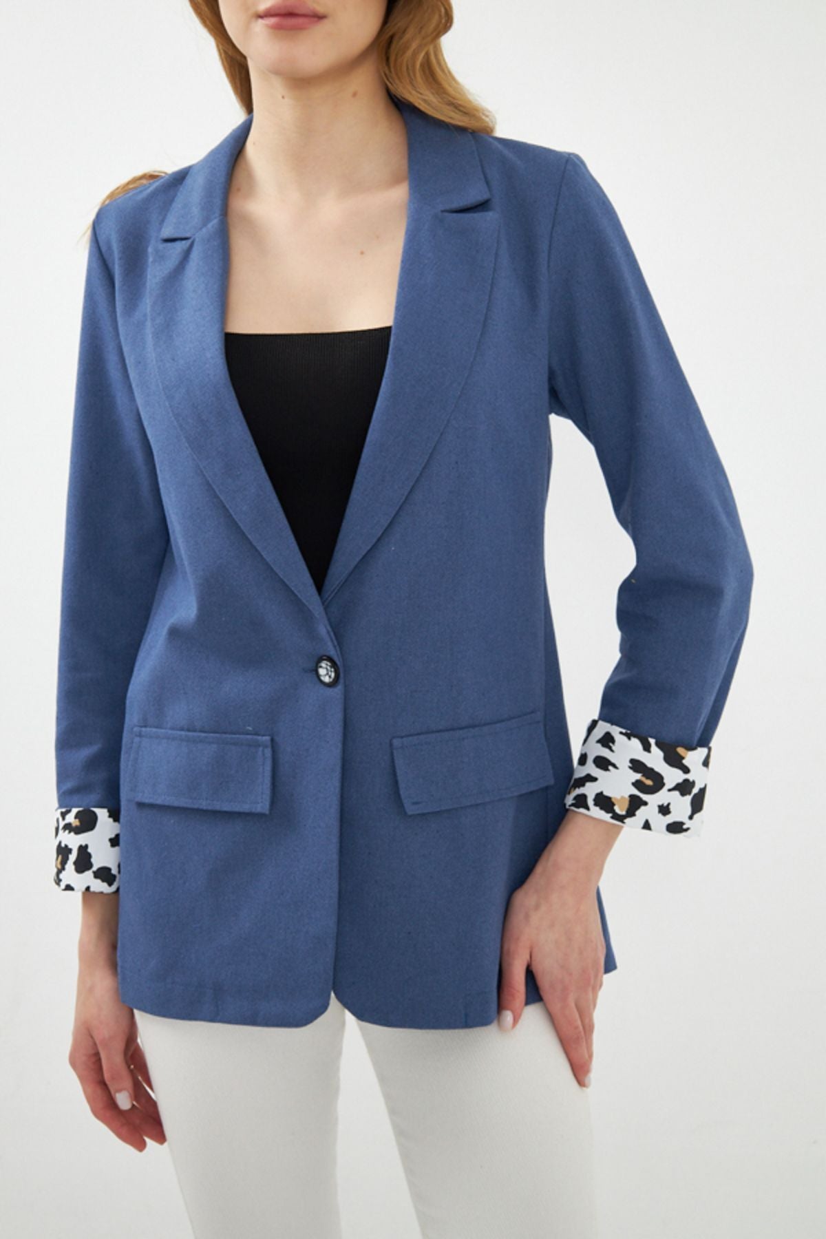 WOMEN DARK BLUE DEKAEKSİ Jacket Jacket Mobile Cover Arm-Leopard Arm-24Y001039