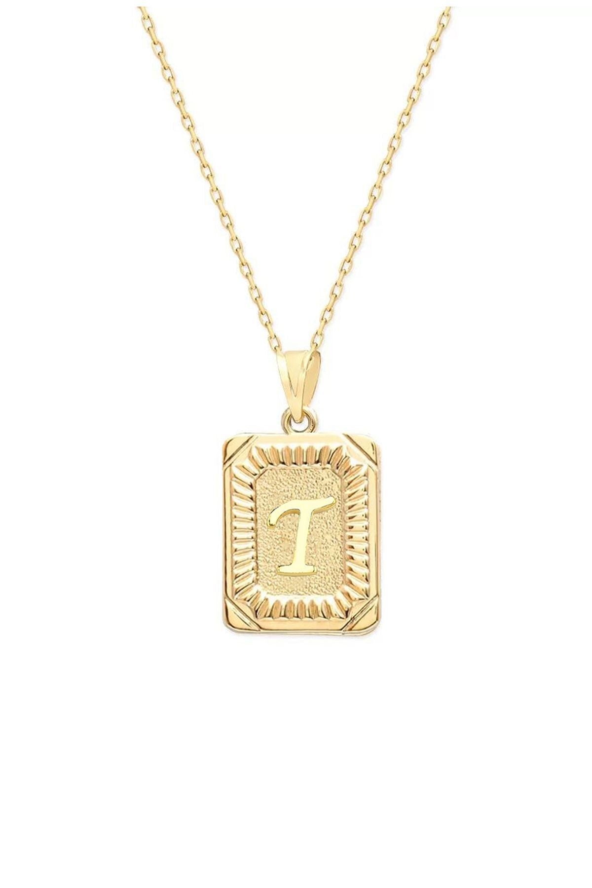 Letter T vintage cut 14 k gold plated women's necklace