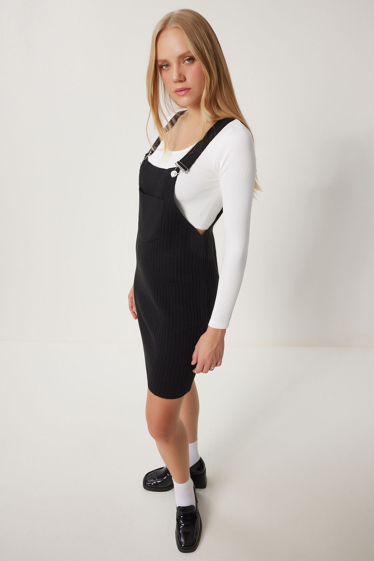 Female Black Wide Pocket Vum Triko Salopet CI00112
