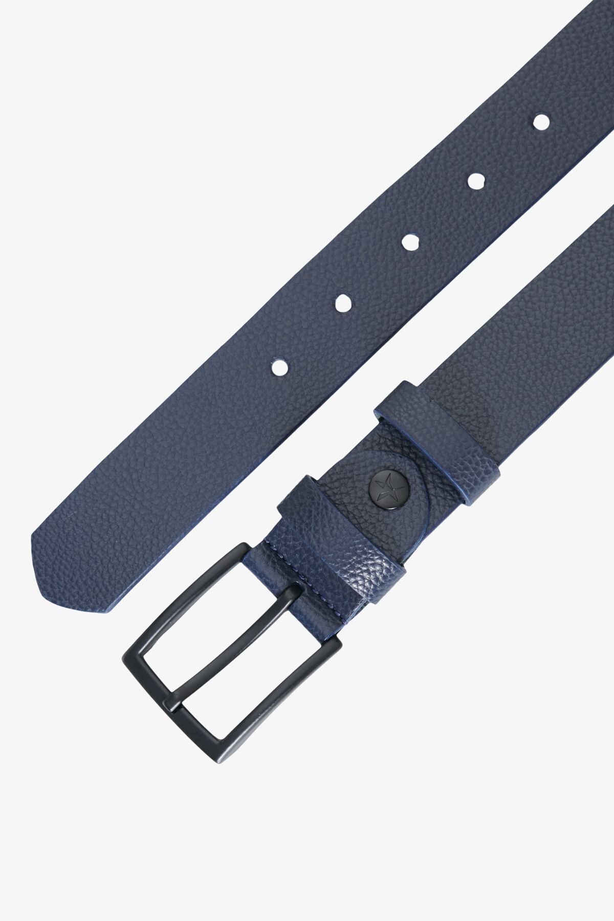 Men's Navy Blue Artificial Leather Classic Belt