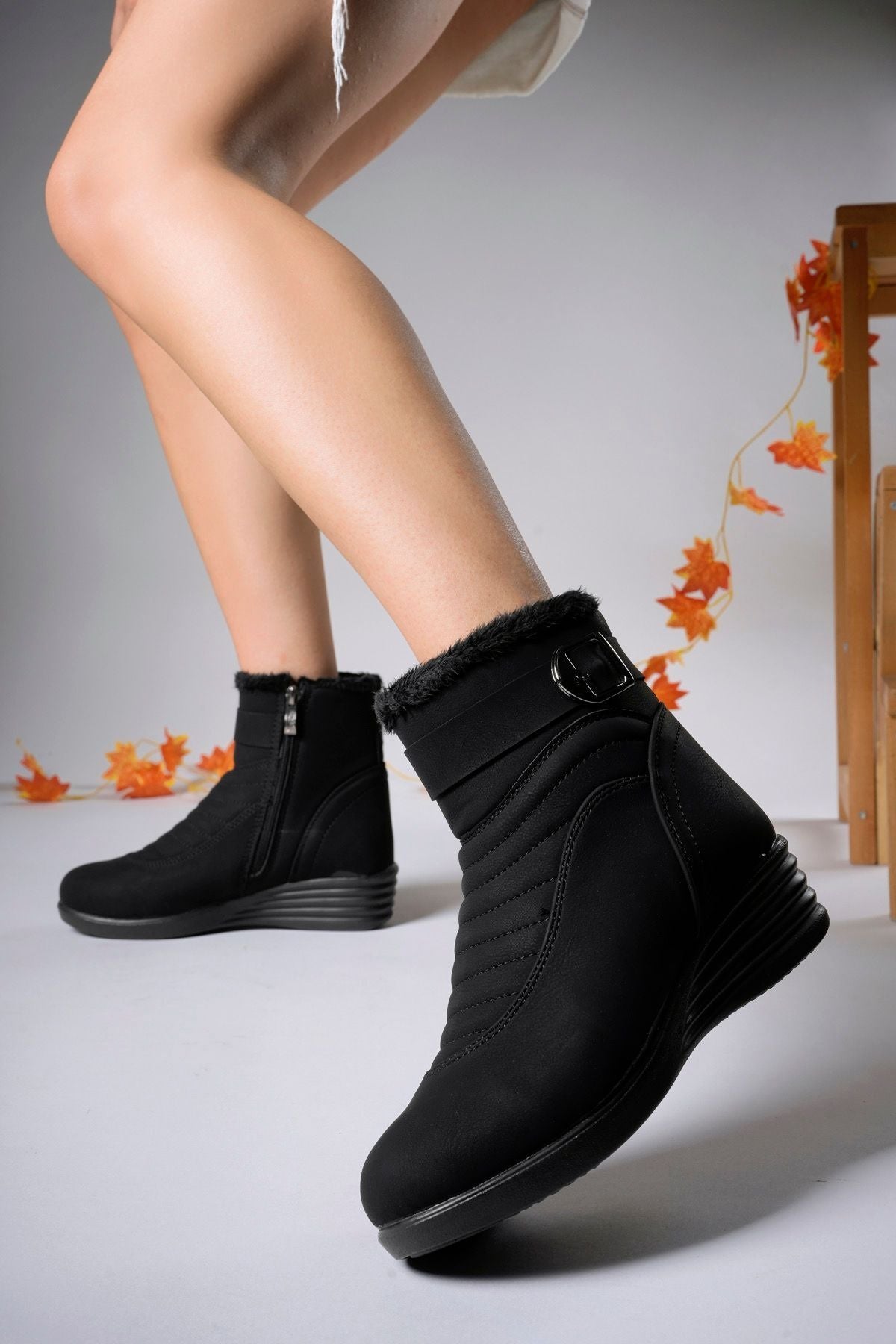 MOILSIA WOMEN'S ZIPPER BOT 0012811 MAT BLACK