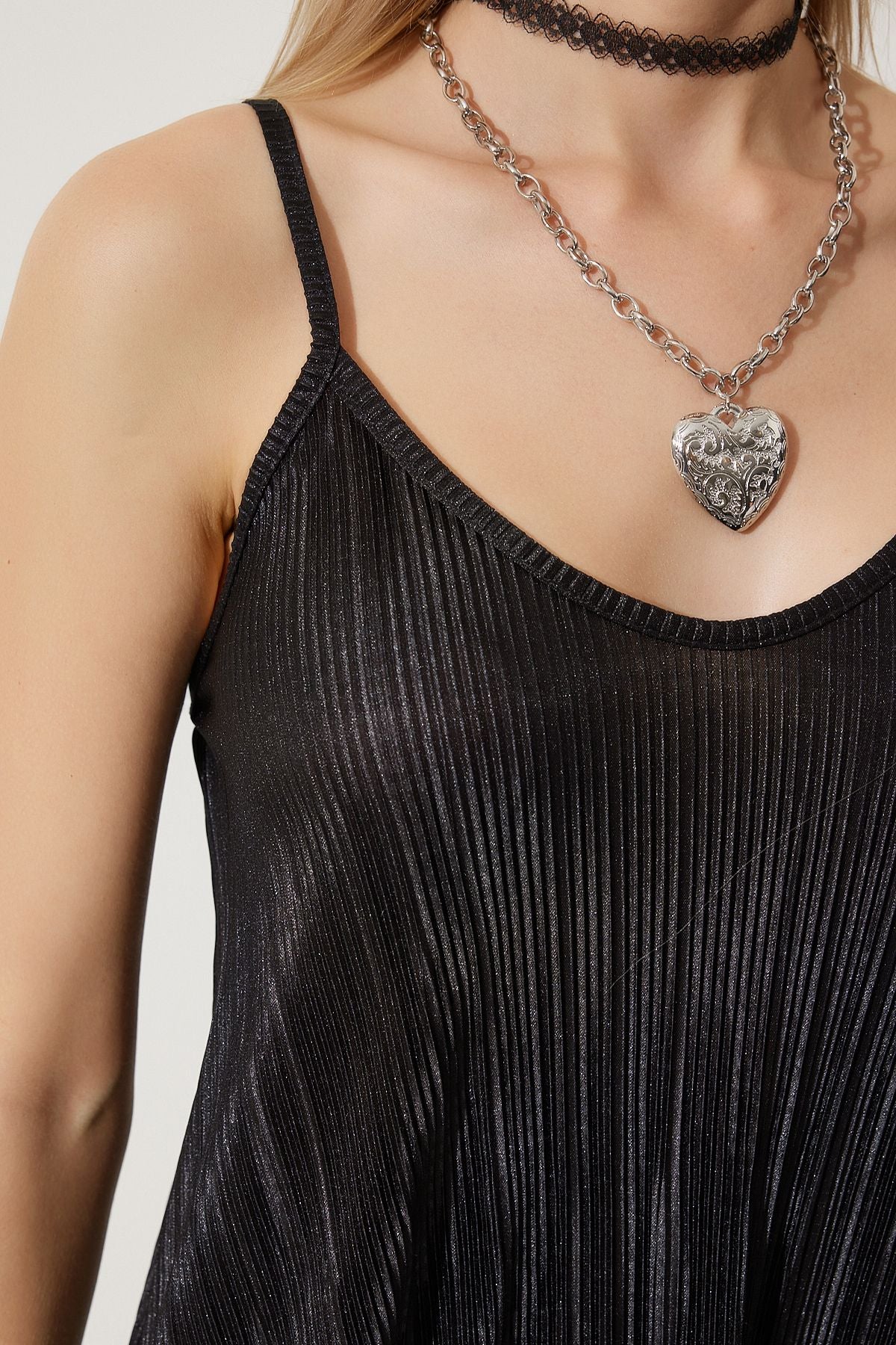 Female black strap Plycled Summer Mini Knitting Dress DZ00119