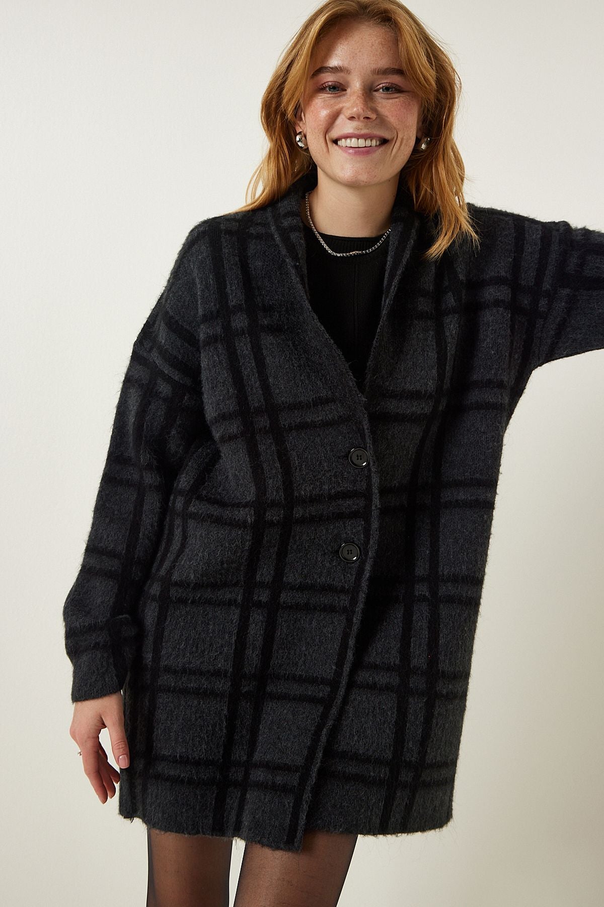Dark gray square cardigan jacket pf00061