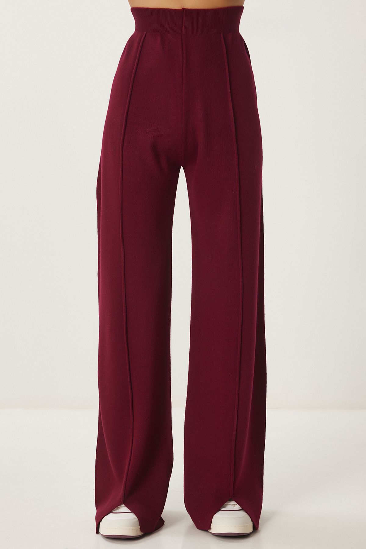 Woman Bordeaux Stylish Knitwear Cossack Pants Set Mu00012