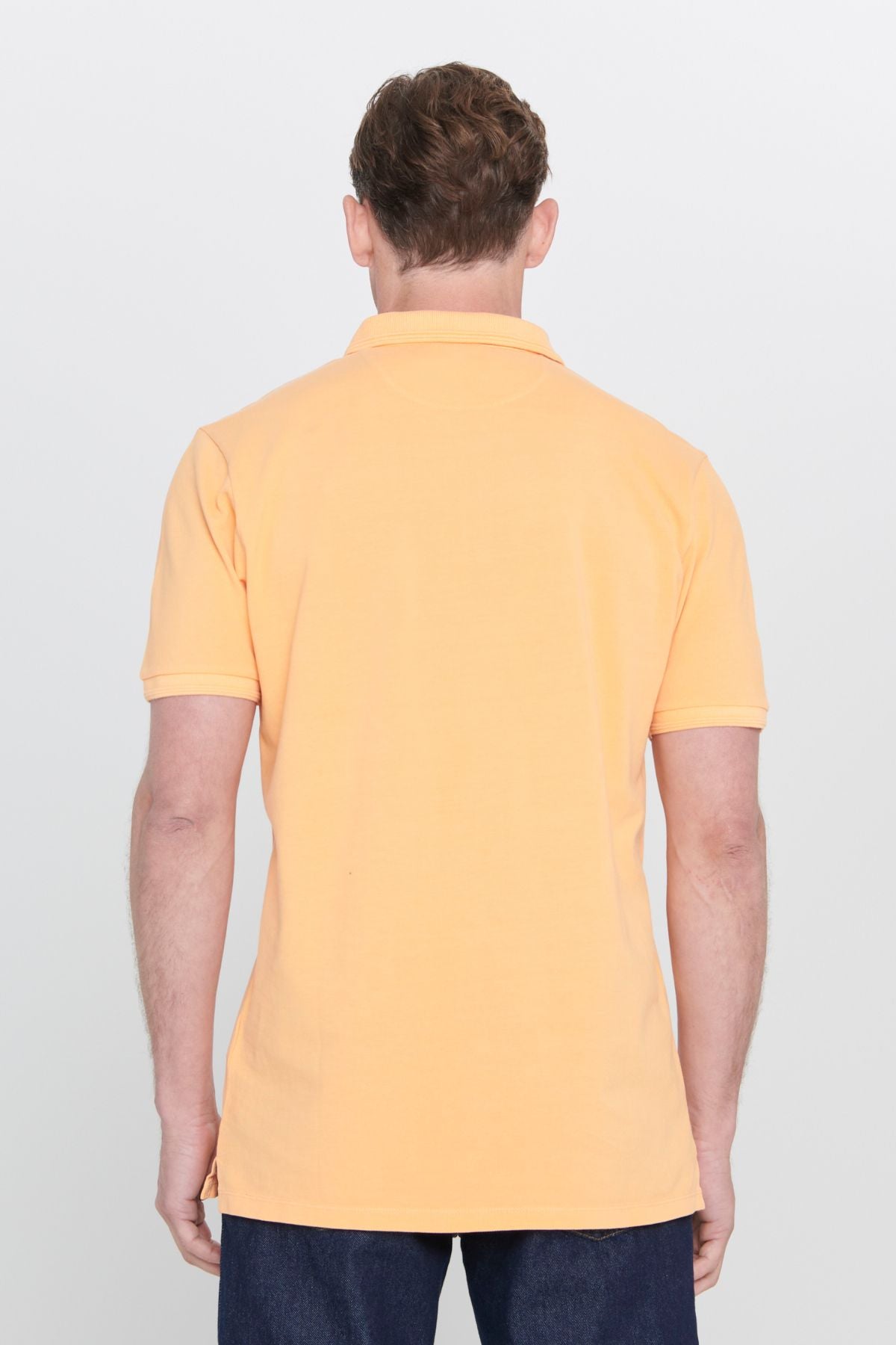 Men's orange slim fit narrow cut polo collar 100 %cotton patterned T -shirt