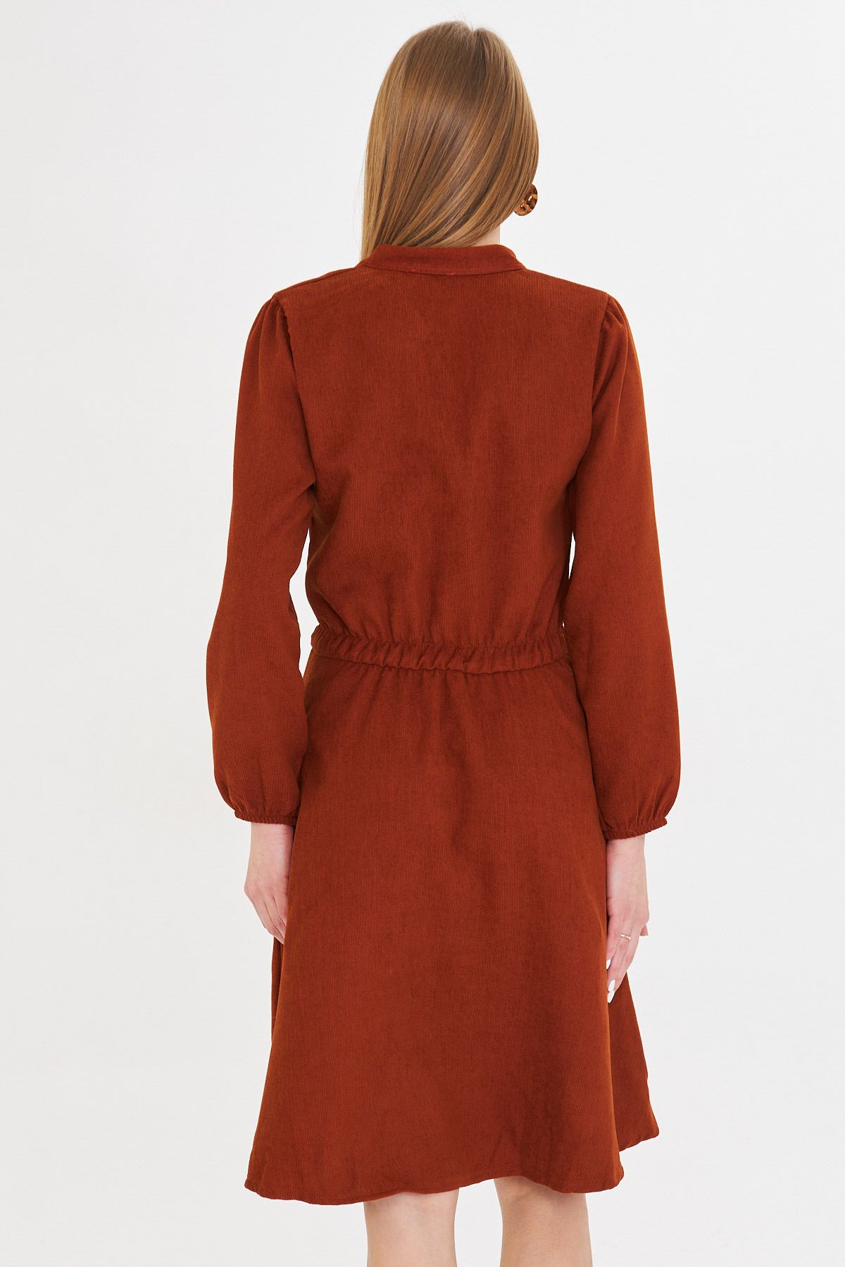 Female Taba Velvet V-Yaka Waist Thin Fine Wick With Rubber Clash Dress ARM-25K001049