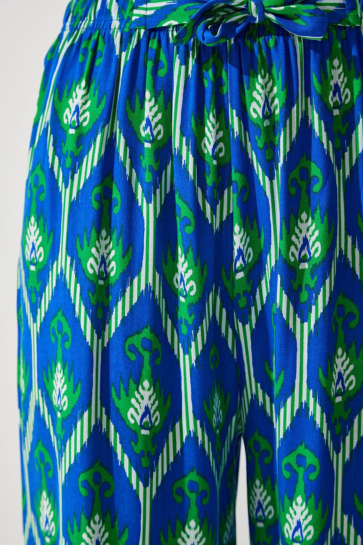 Woman Blue Green Patterned Viscose Palazzo Pants EN00606