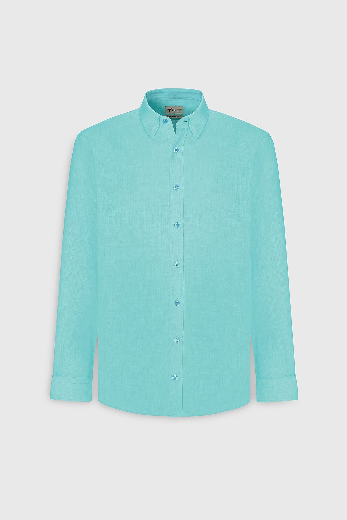 Men's turquoise comfort fit comfortable cut hidden button collar 100 %cotton pennant shirt
