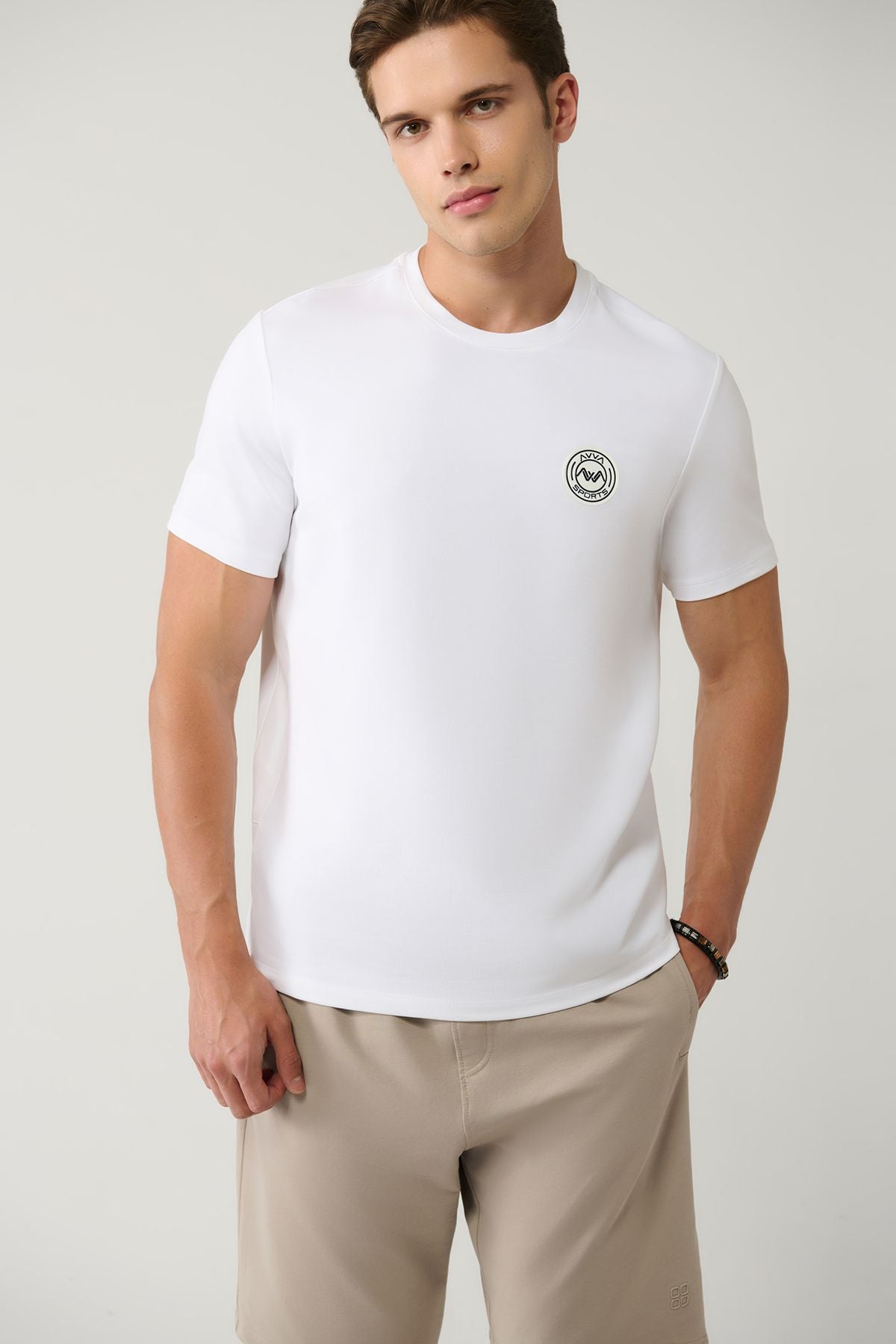 Men's White Bicycle Collar Printed T-Shirt A31y1095