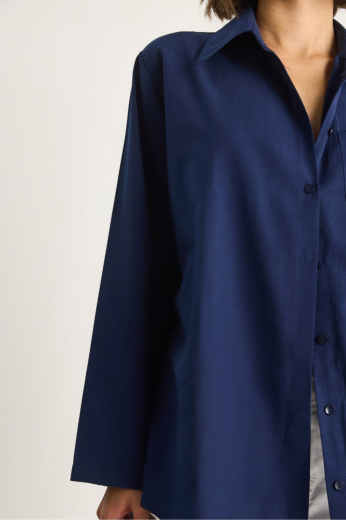 Women's Wide Sleeve Single Pocket Detailed Oversize Basic Poplin Shirt 2144 60284103